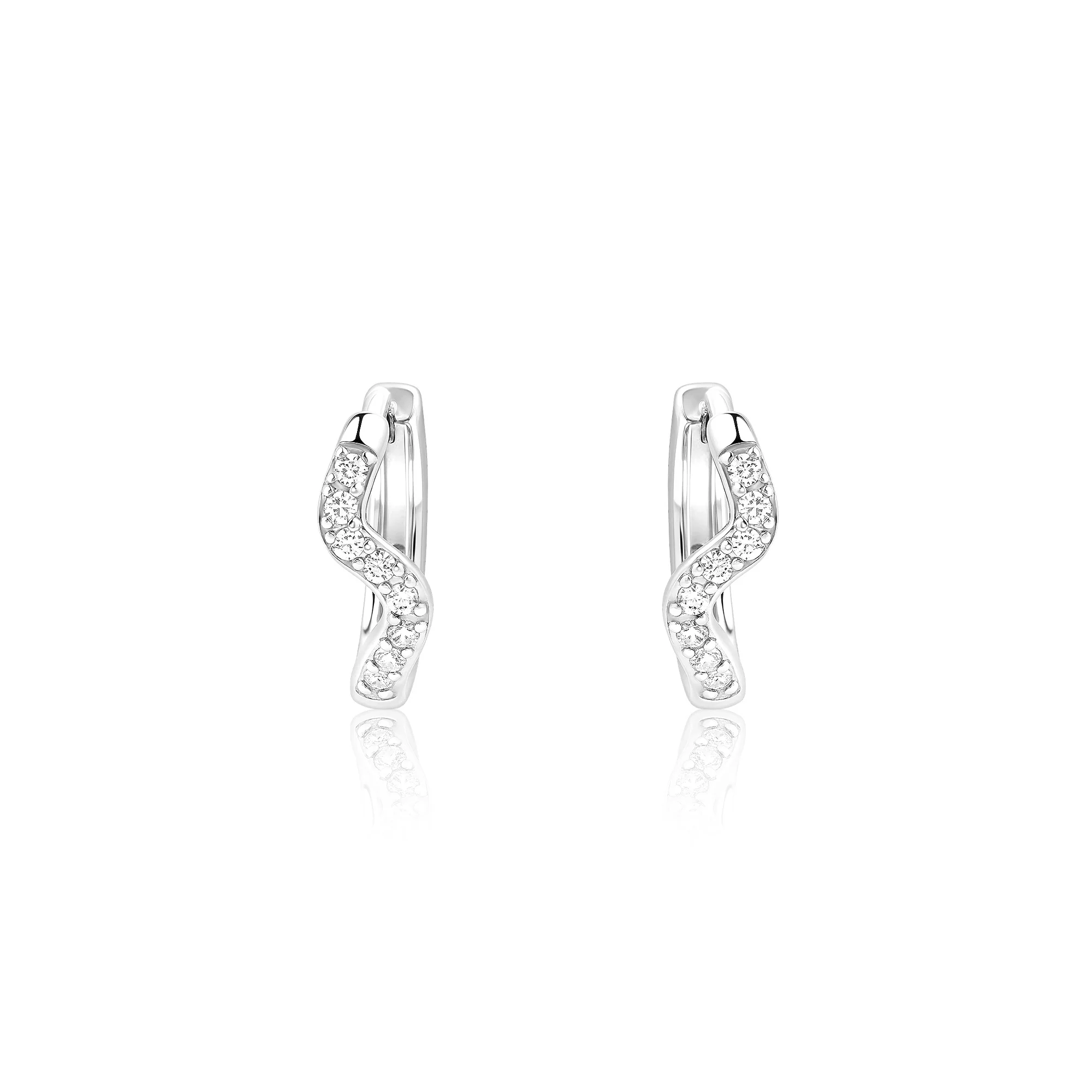 Curved CZ Silver Hoop Earrings - Image 6