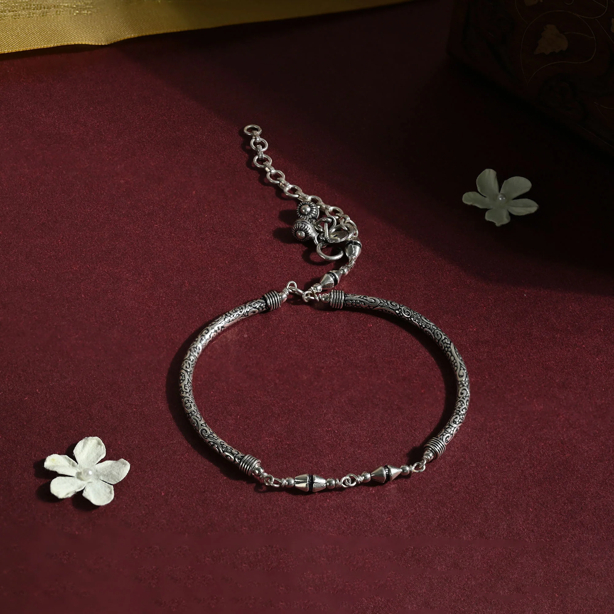 Cylindrical Link Silver Anklet - Image 3