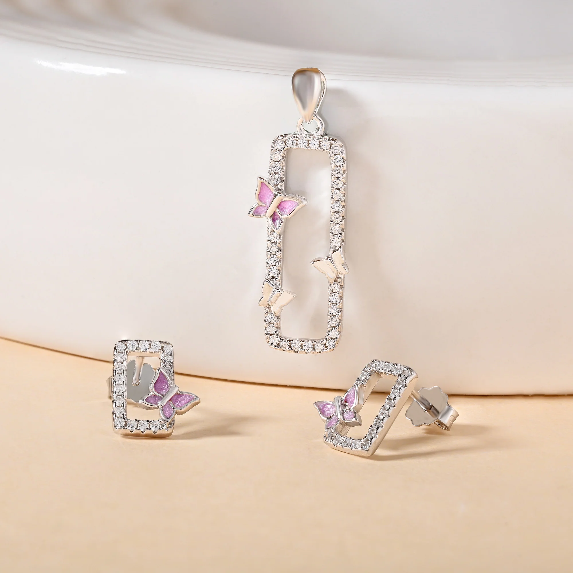 CZ Butterfly Pendant Set