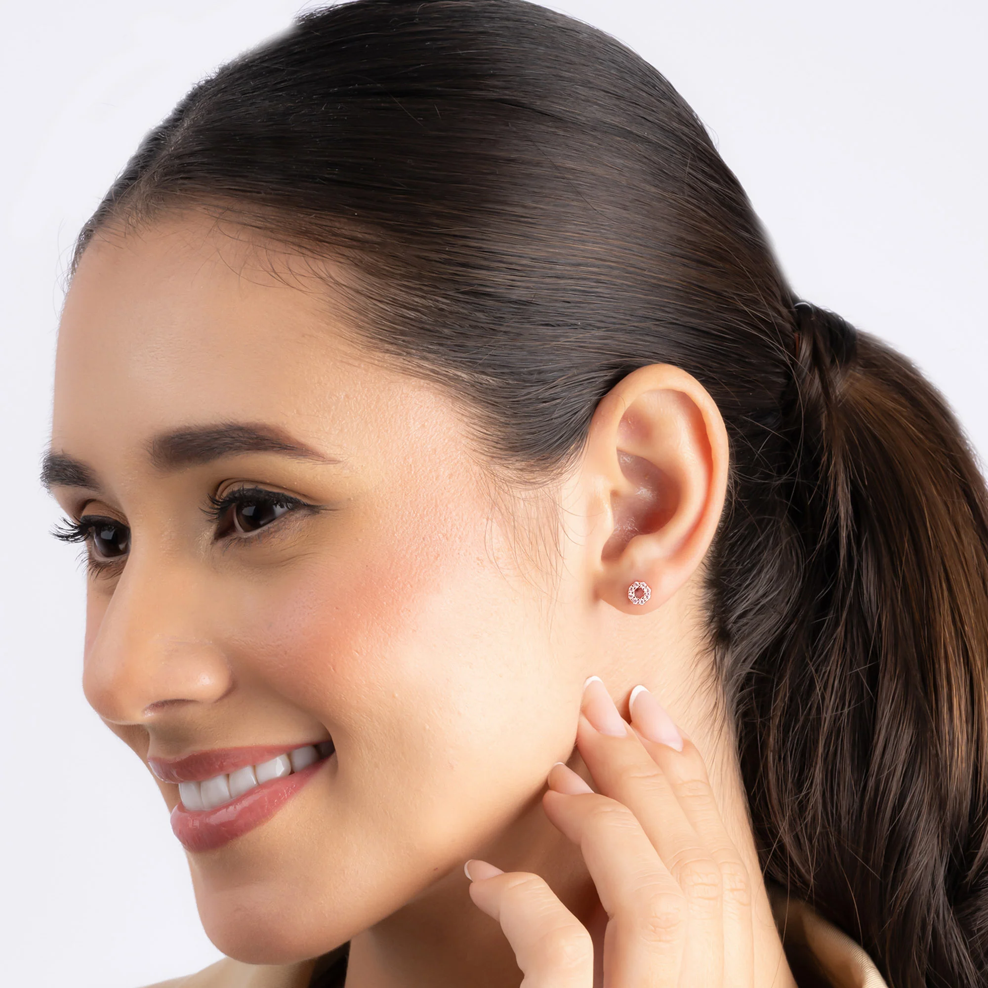 CZ Circle Stud Earrings - Image 3