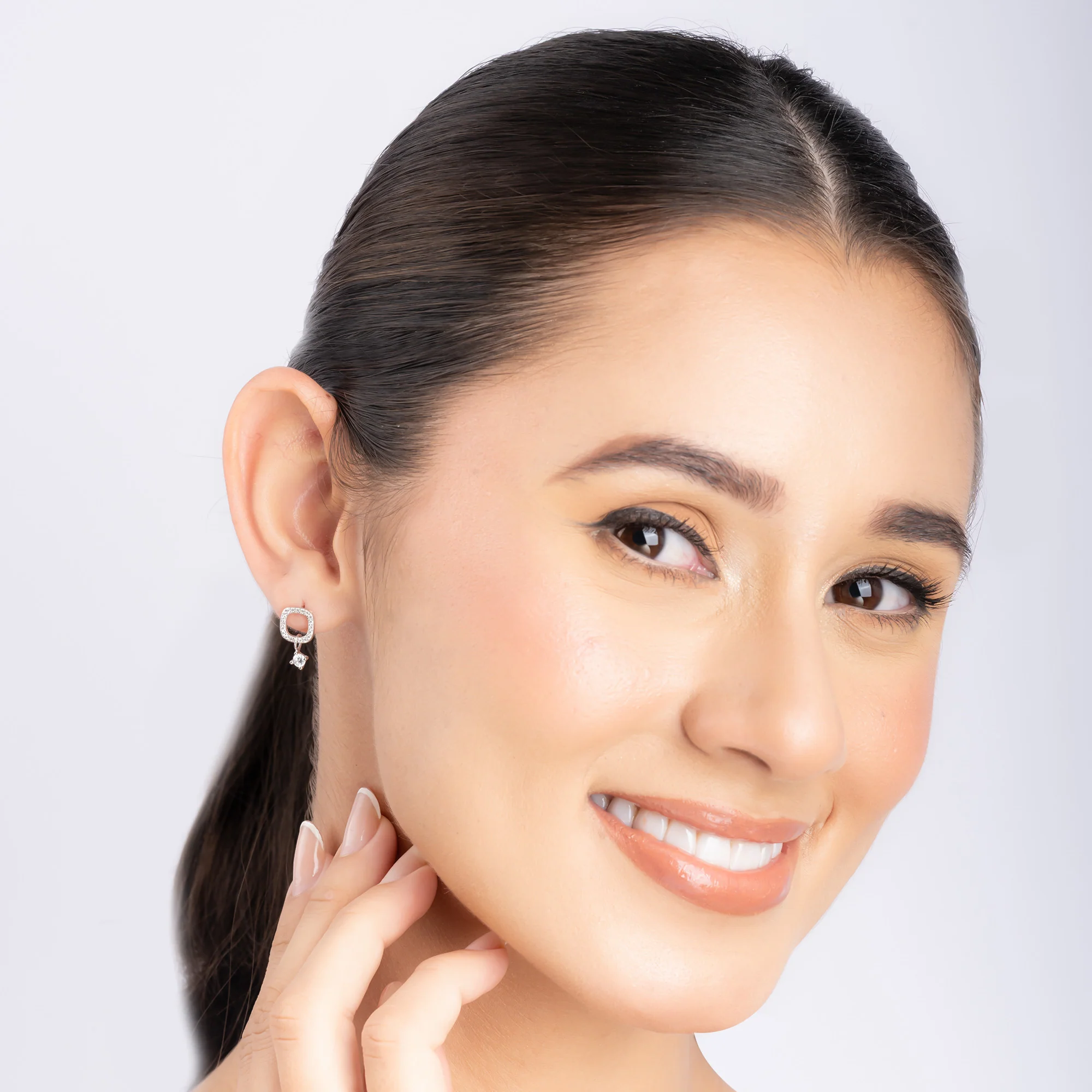 CZ Drop Charm Stud Earrings - Image 12
