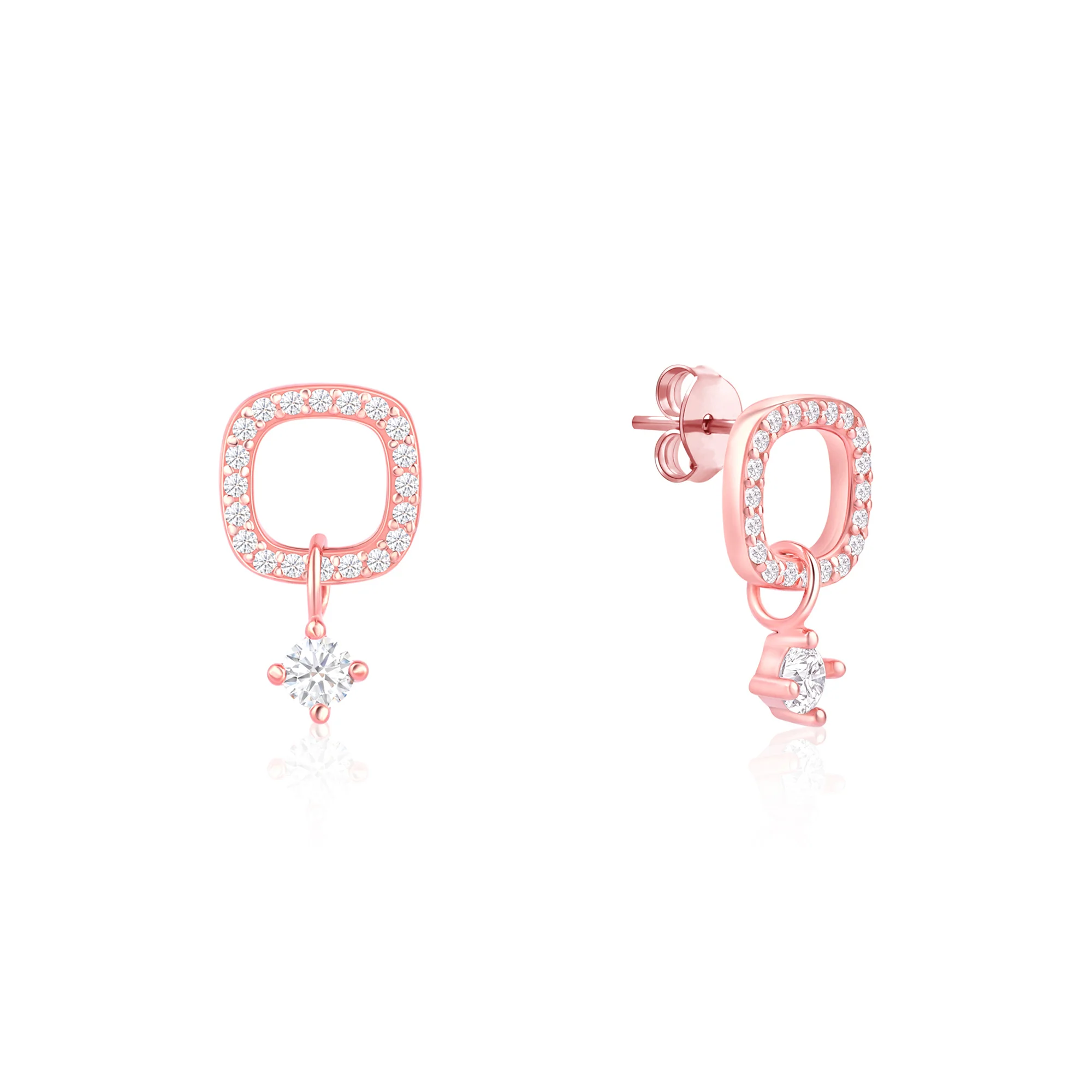 CZ Drop Charm Stud Earrings - Image 2