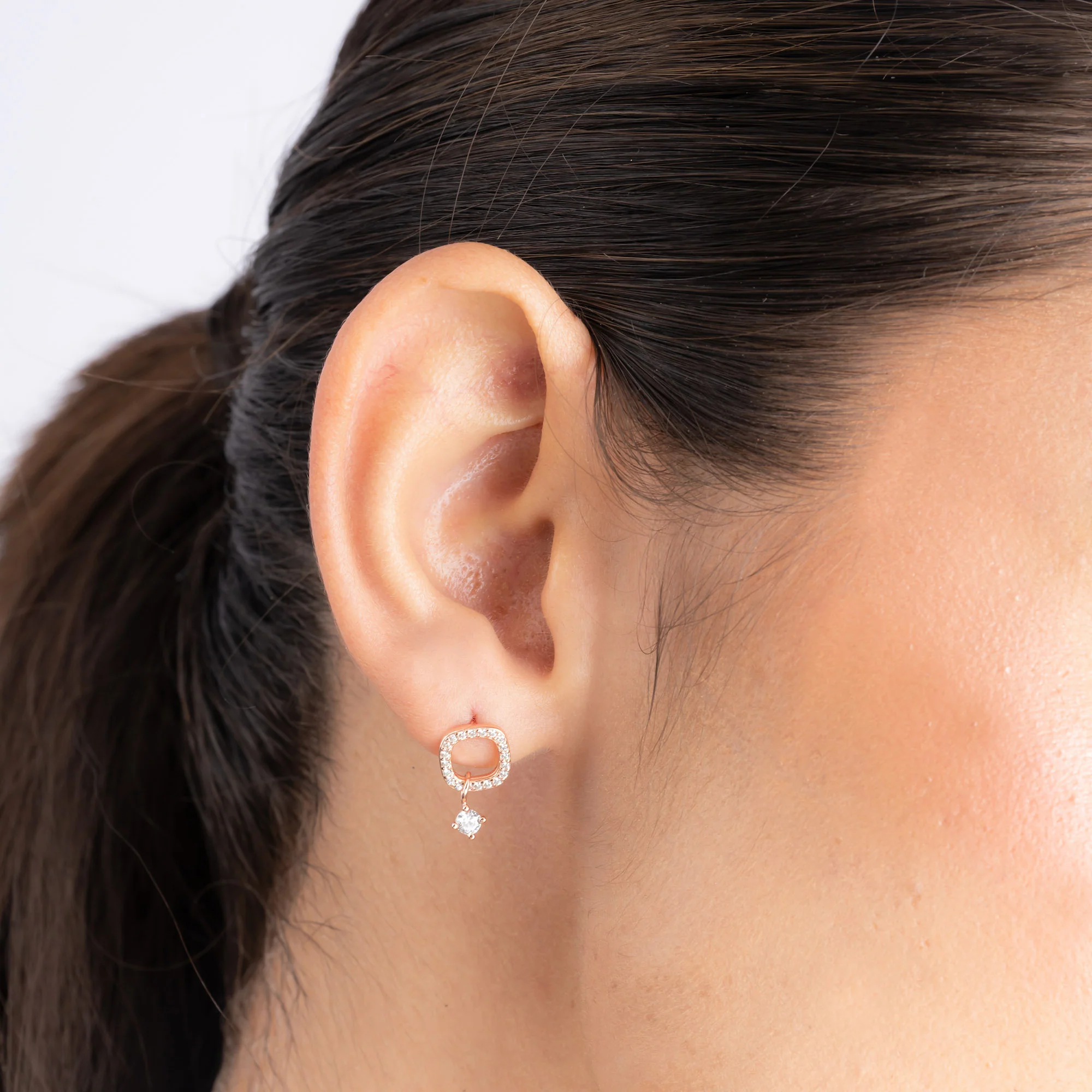 CZ Drop Charm Stud Earrings - Image 3