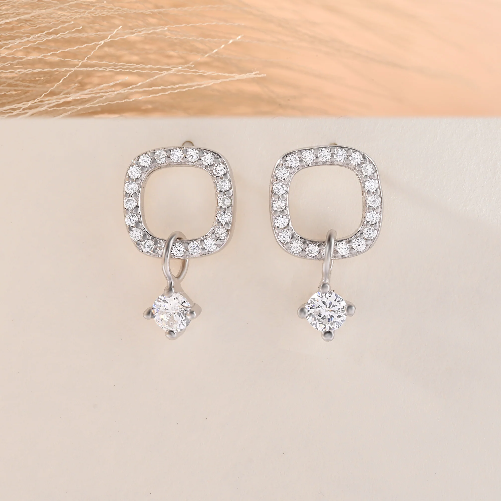 CZ Drop Charm Stud Earrings - Image 8