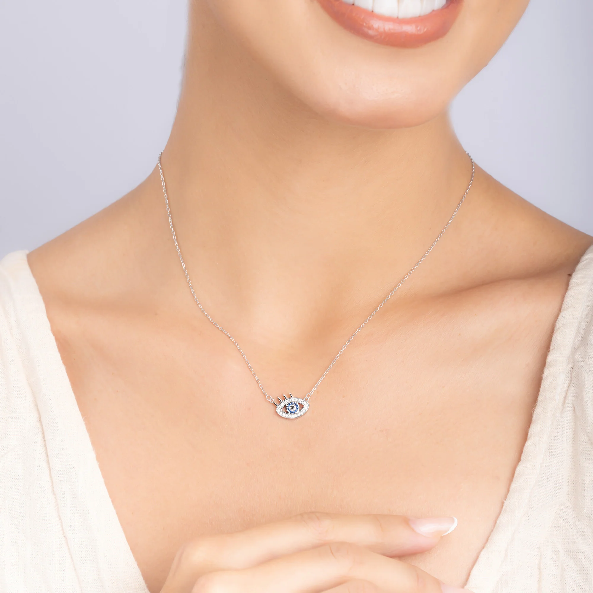 CZ Silver Evil Eye Necklace - Image 3