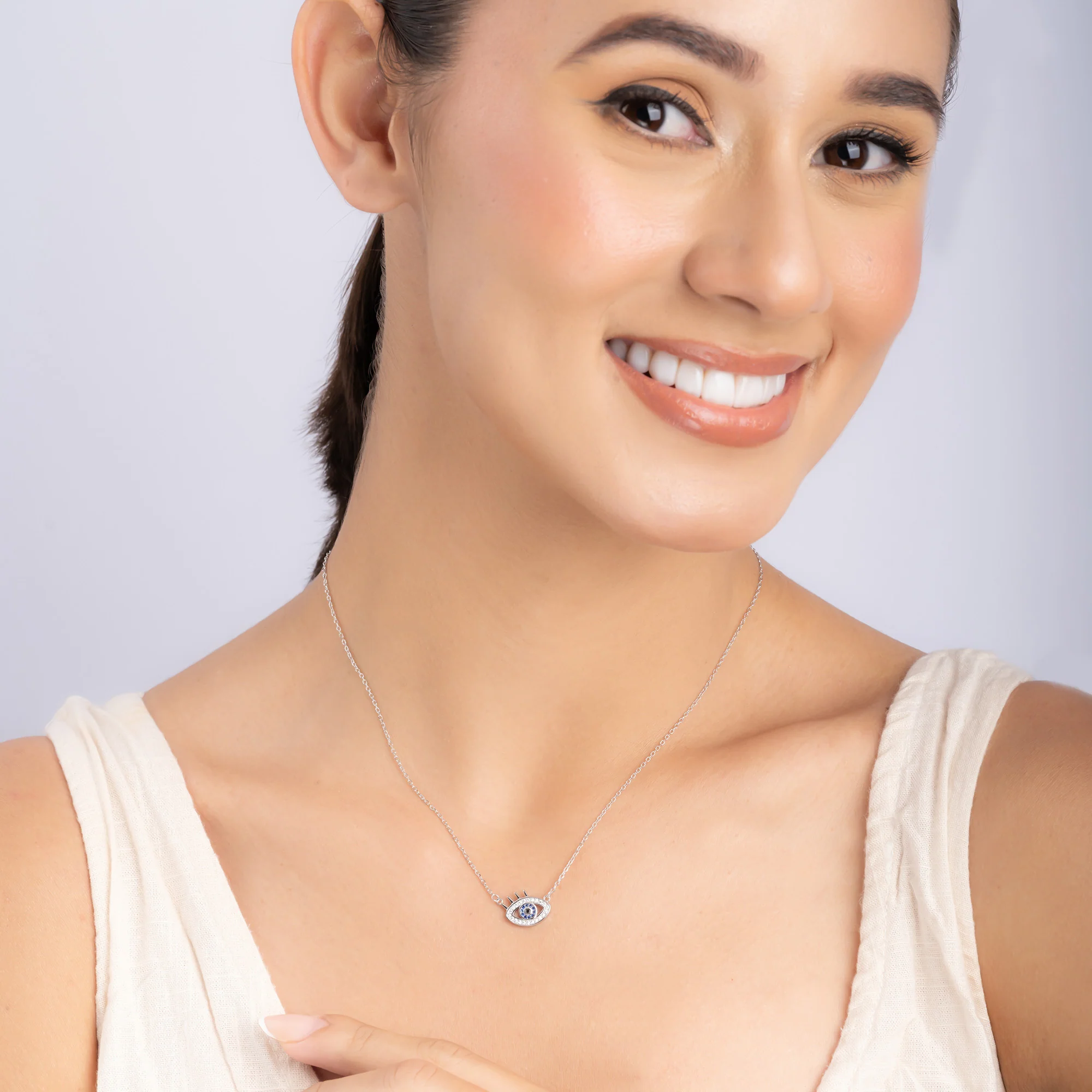 CZ Silver Evil Eye Necklace - Image 4