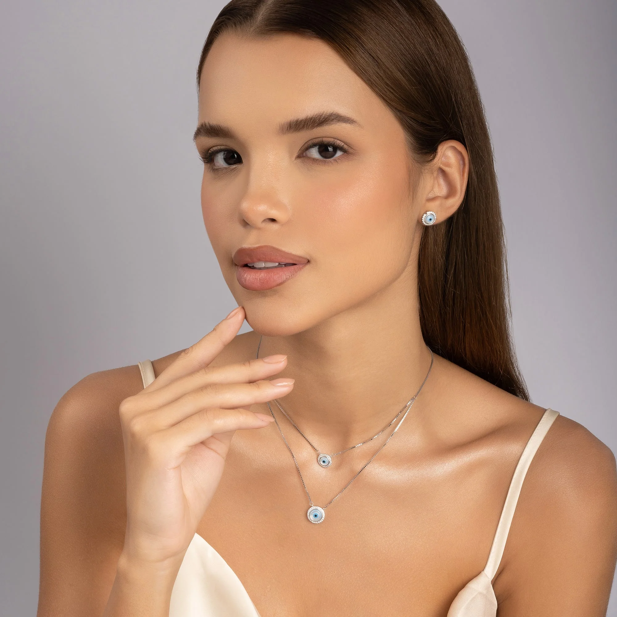 Double Layer Evil Eye Necklace Set - Image 3