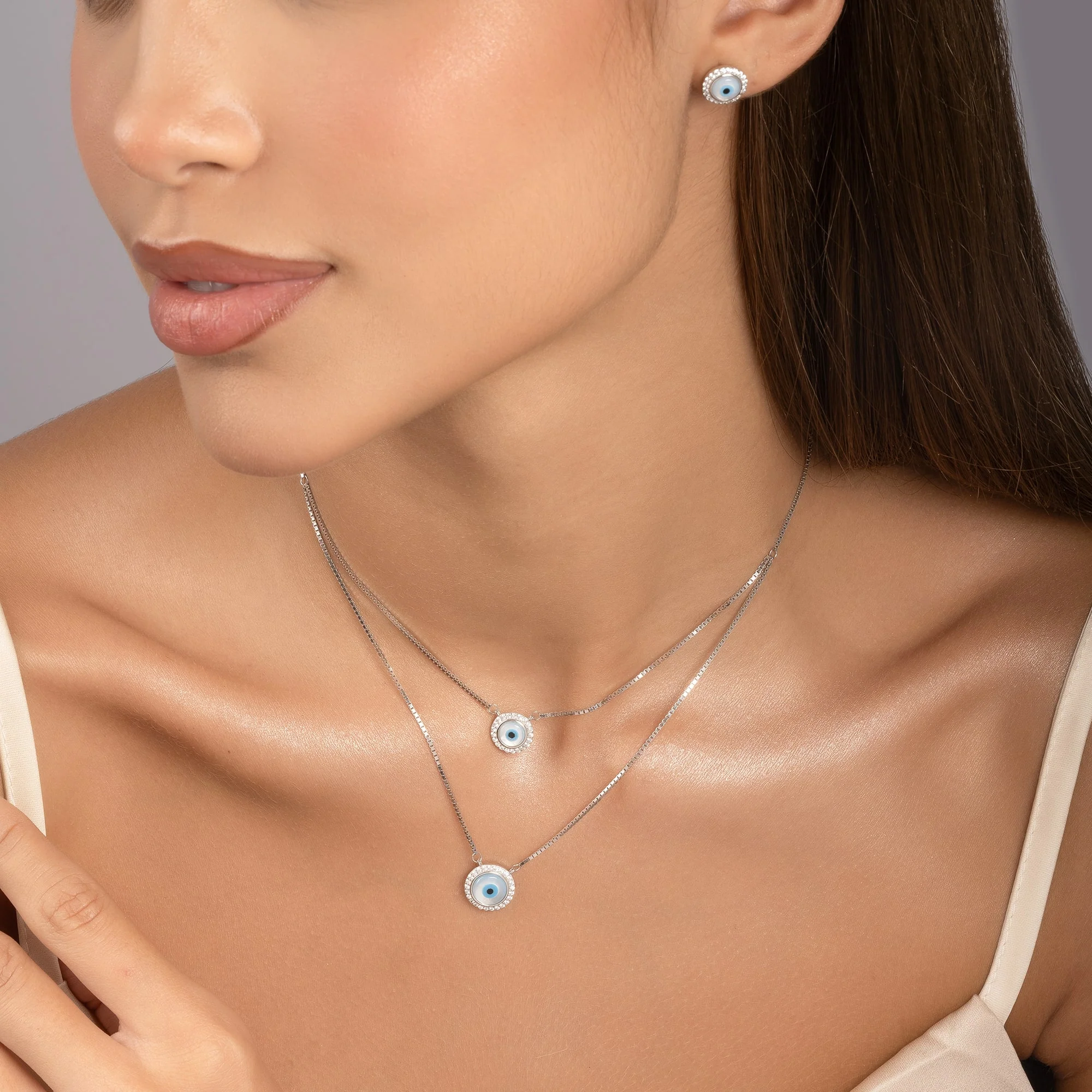 Double Layer Evil Eye Necklace Set - Image 5
