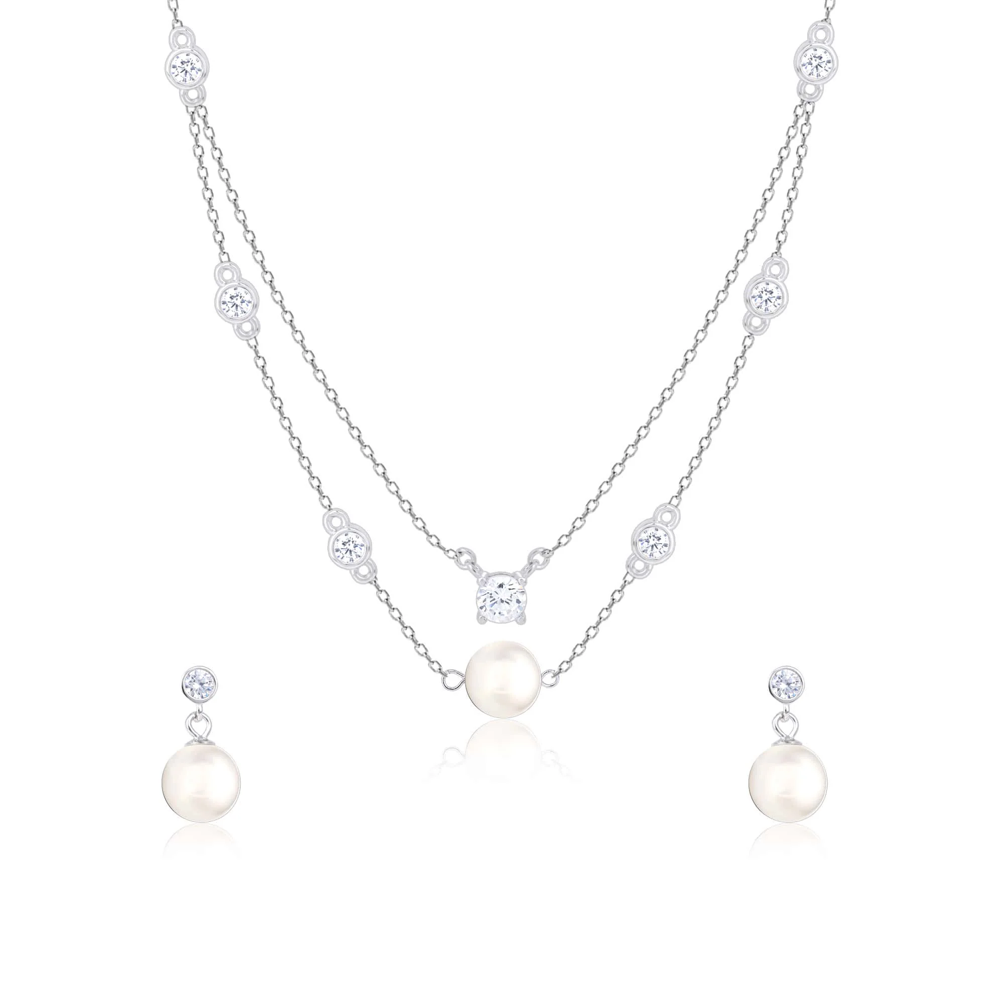 Double Layer Pearl Necklace Set - Image 3