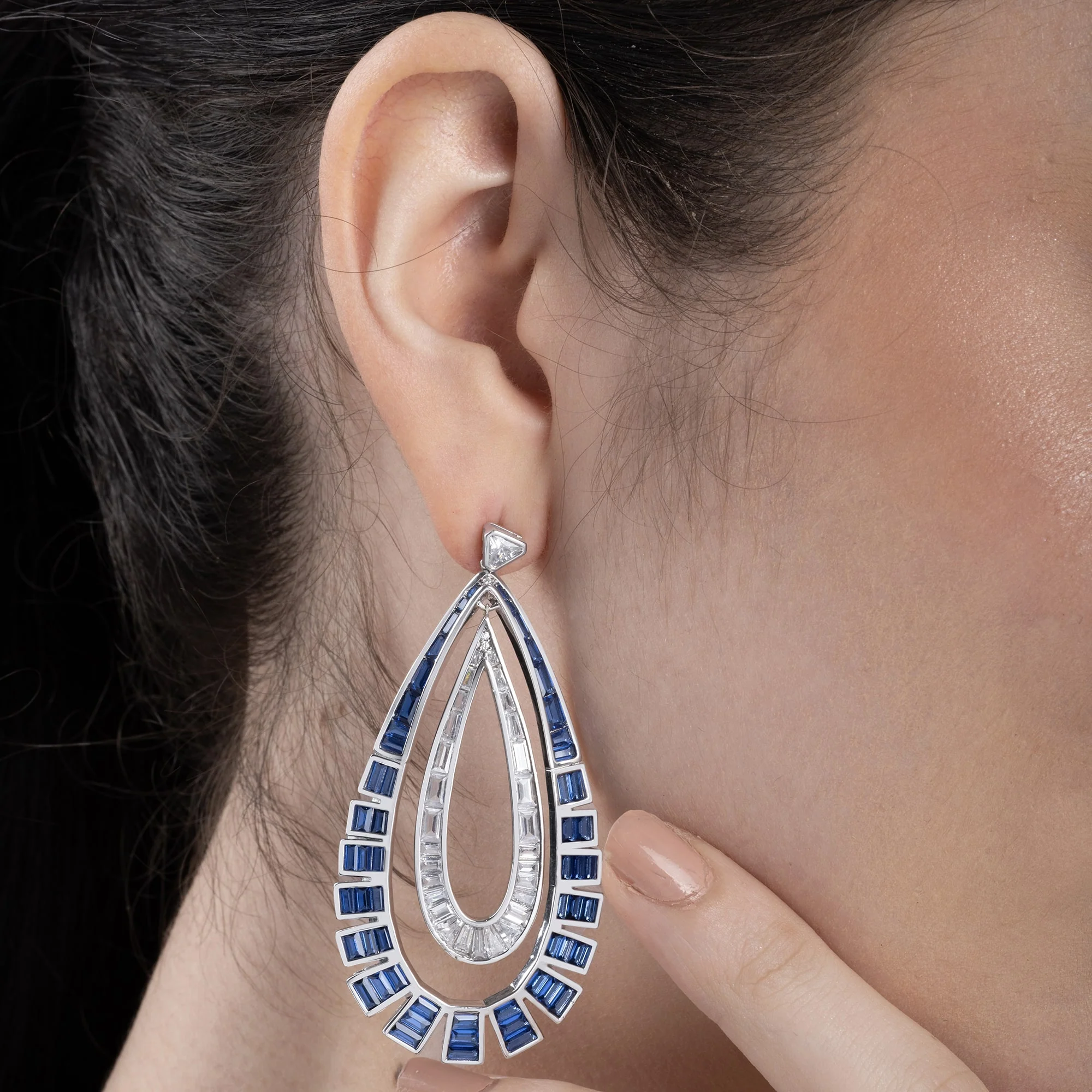 Double Layered Tear drop Dangle Earrings - Image 5