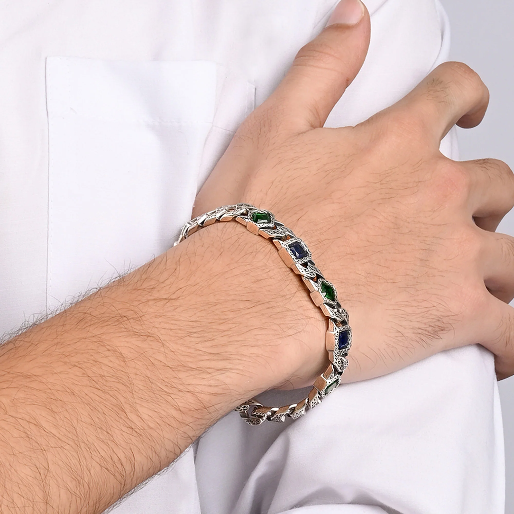 Dual-Tone Gemstone Link Bracelet - Image 6