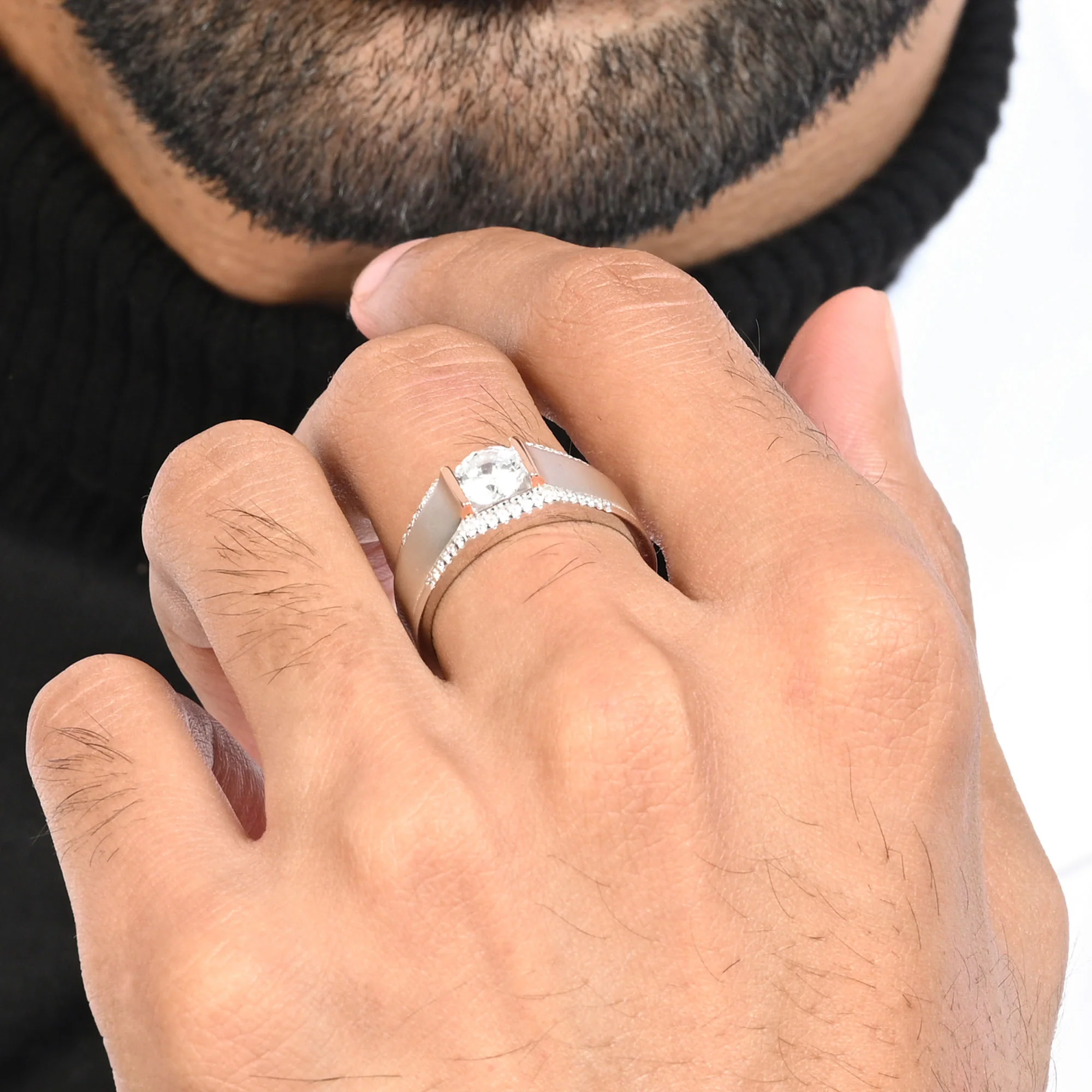 Dual Tone Solitaire Silver Ring - Image 2