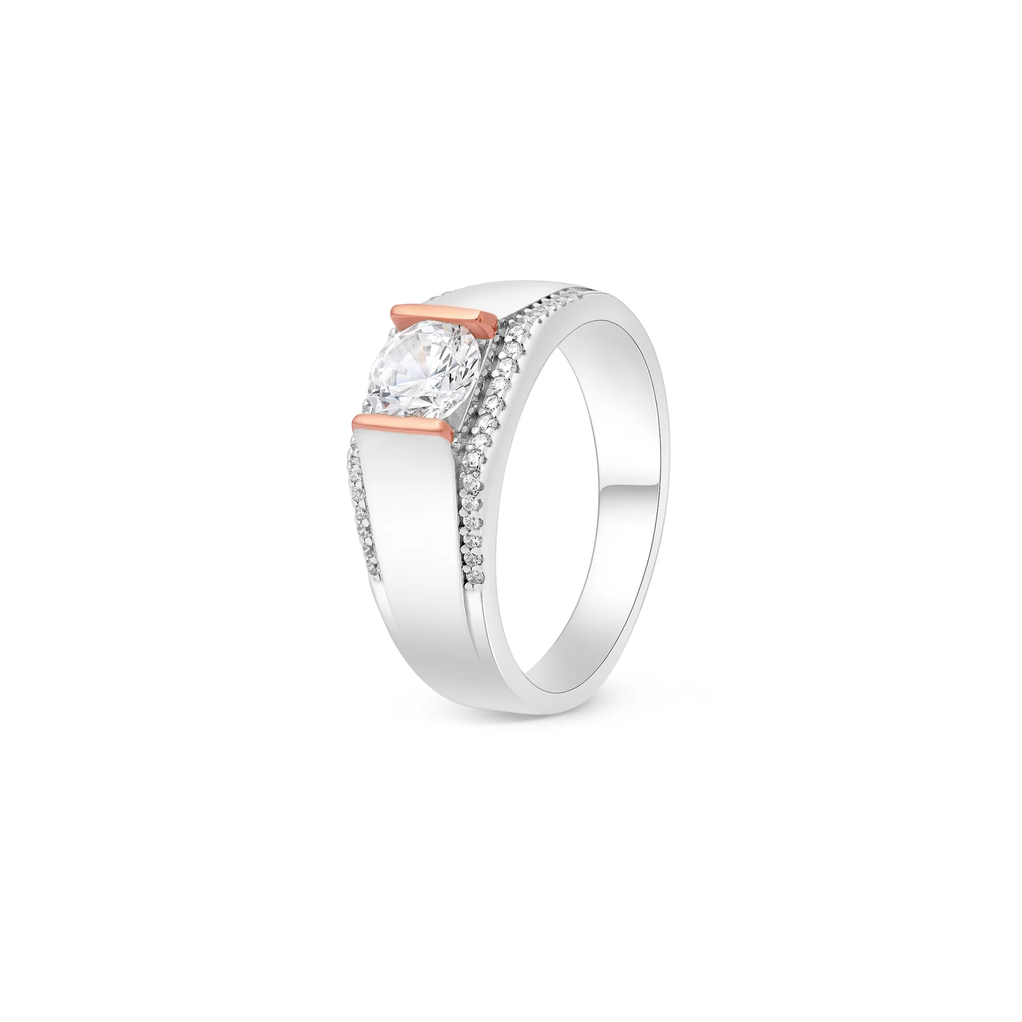 Dual Tone Solitaire Silver Ring - Image 5