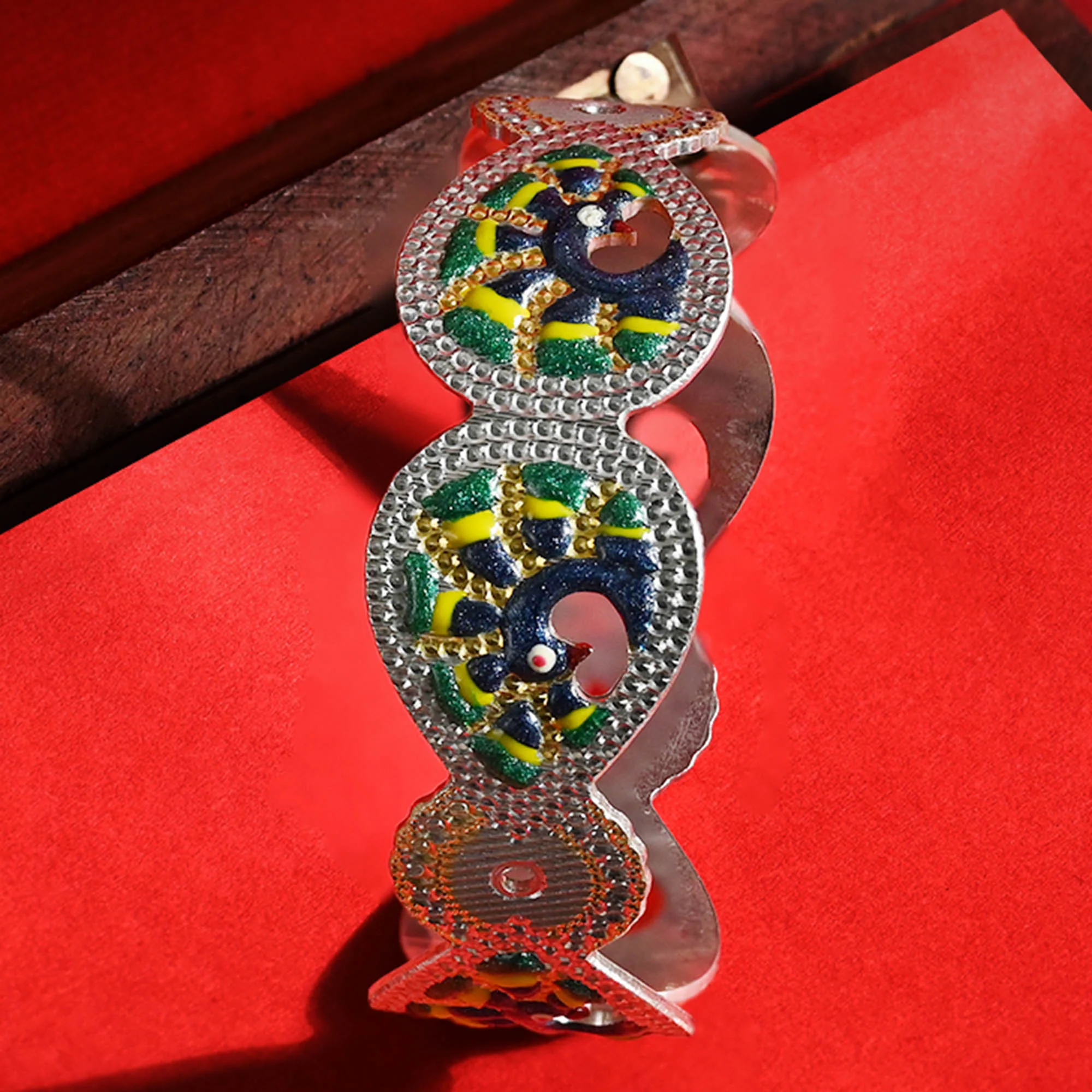 Enamel-Patterned Silver Kada - Image 5