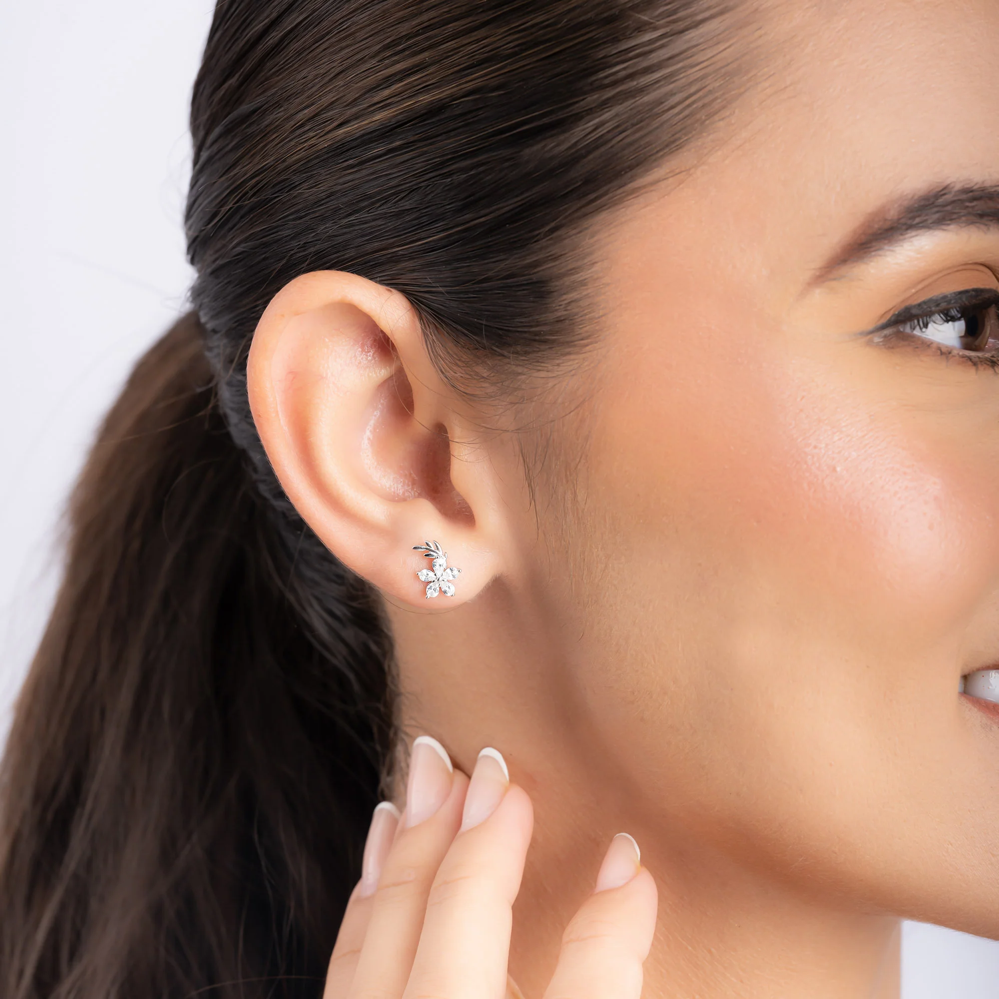 Floral CZ Stud Earrings - Image 11