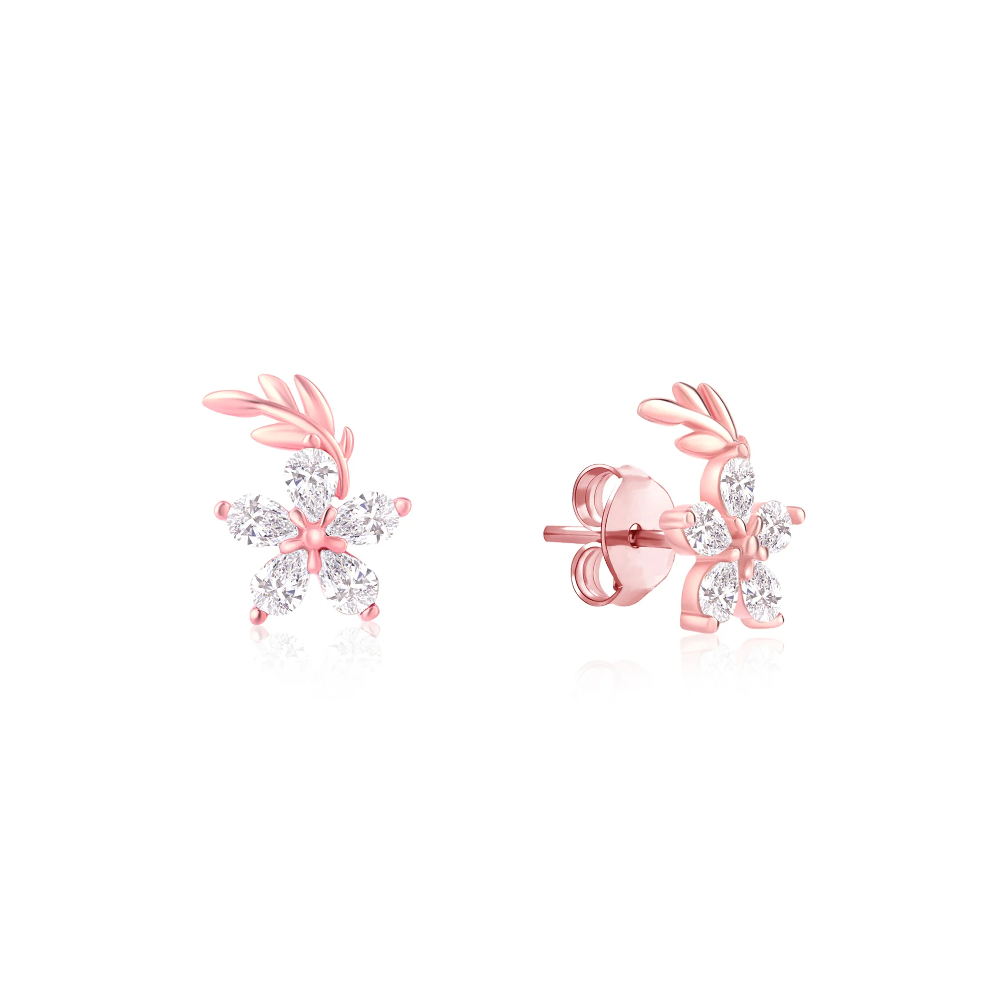 Floral CZ Stud Earrings - Image 2