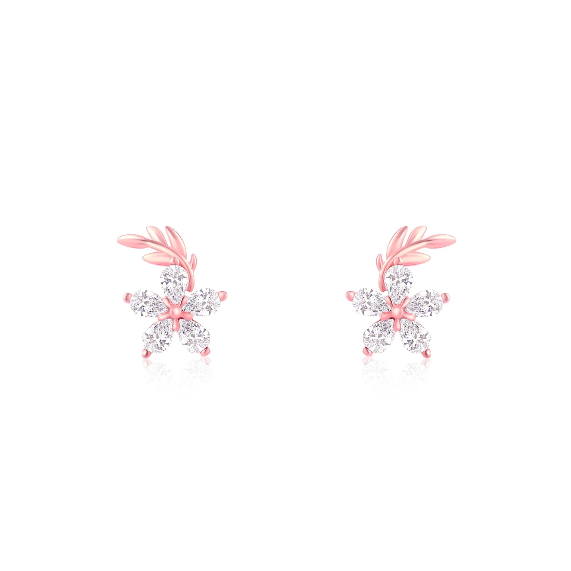 Floral CZ Stud Earrings - Image 4