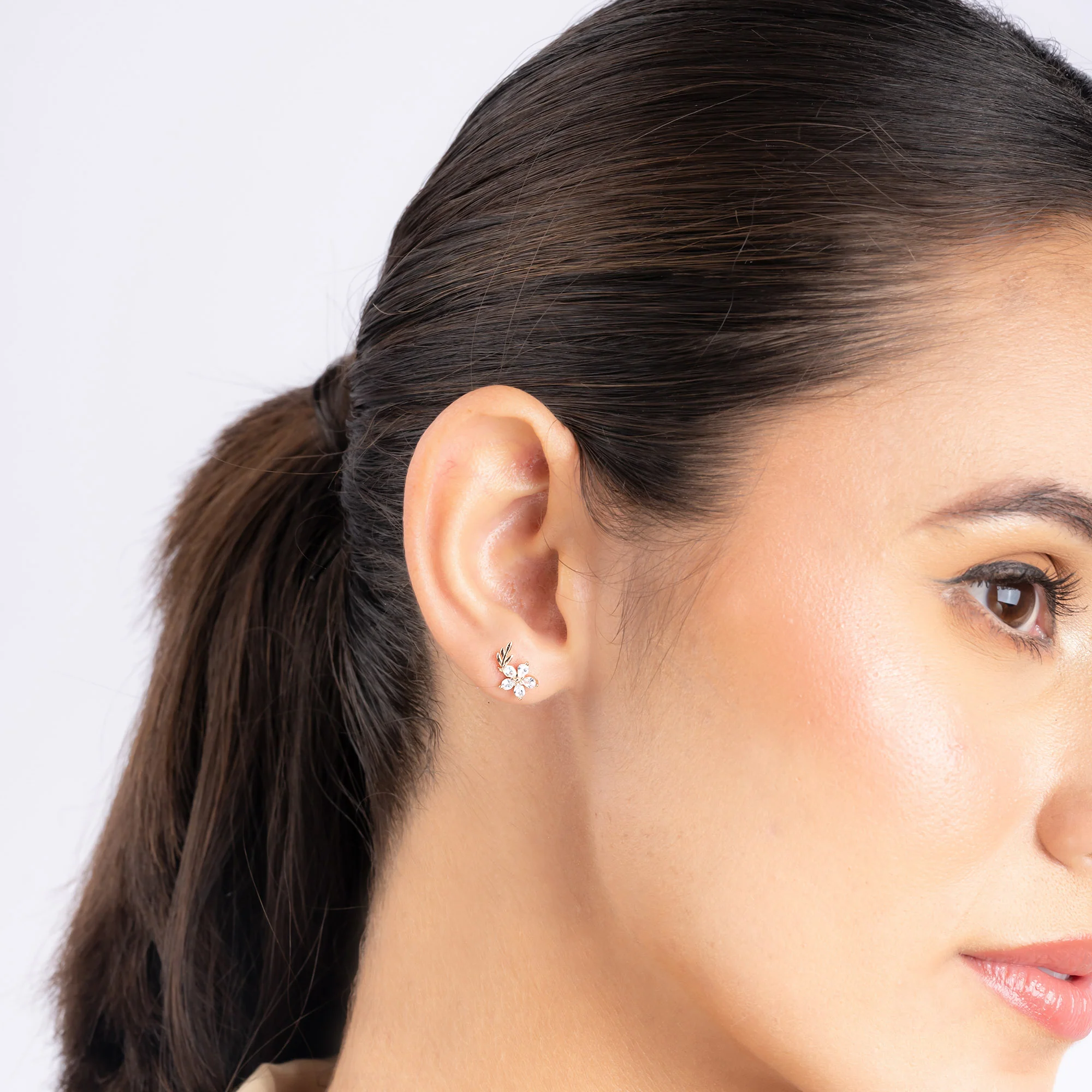 Floral CZ Stud Earrings - Image 5