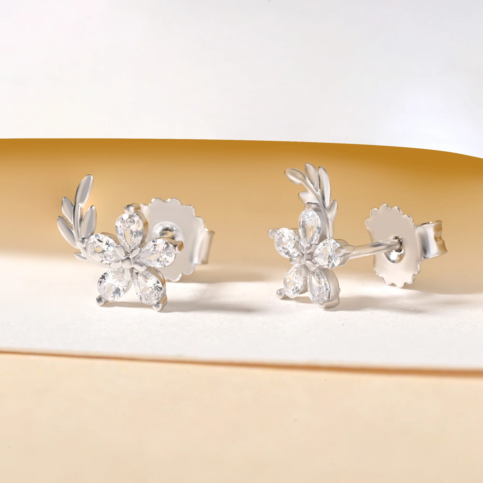 Floral CZ Stud Earrings - Image 9