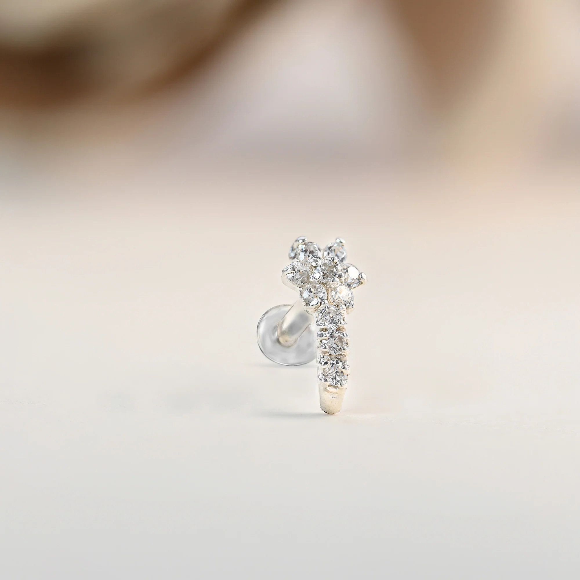 Floral Drop Silver Nose Pin - Image 3