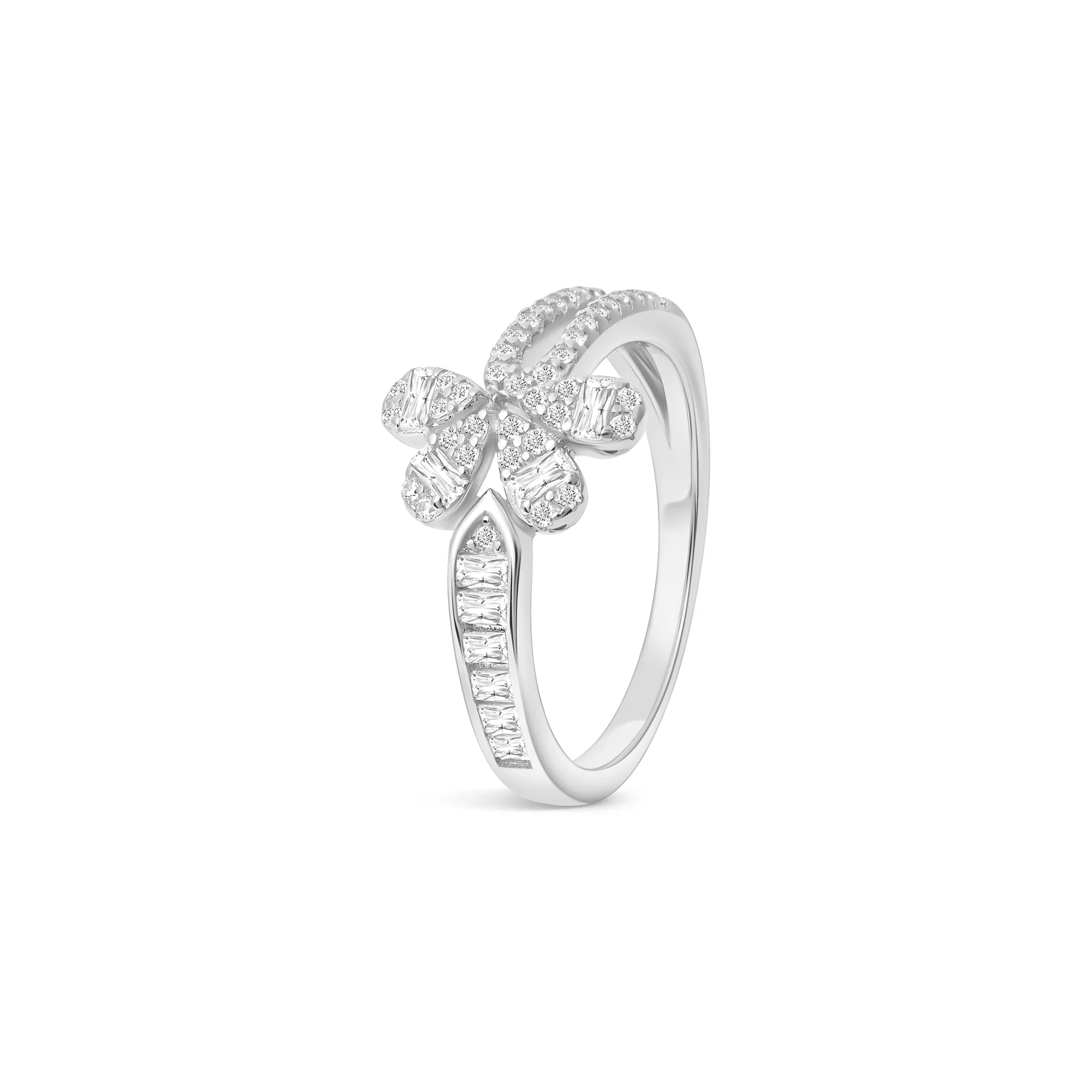 Floral Split Band Silver Ring - Image 2