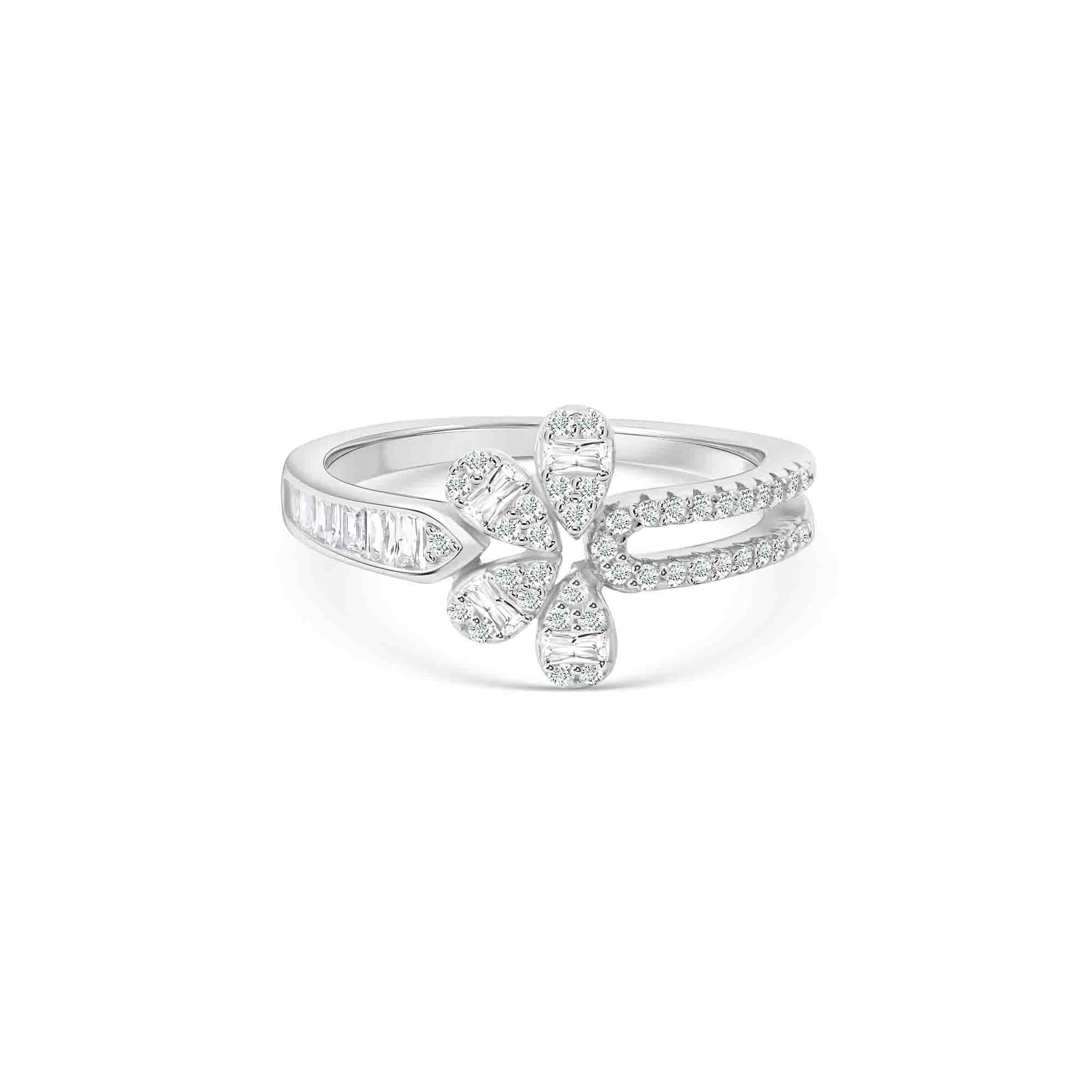 Floral Split Band Silver Ring - Image 4