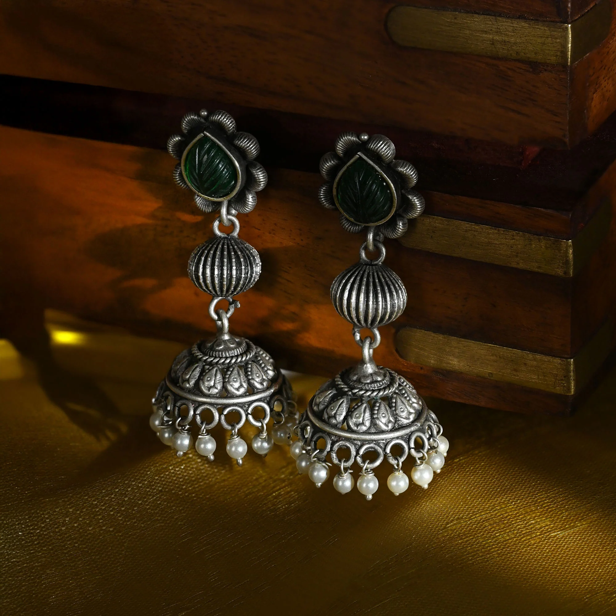 Floral Stud Jhumkas - Image 2