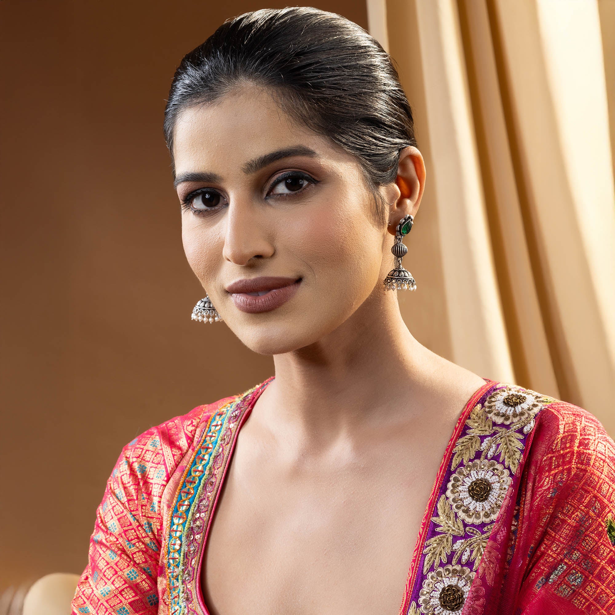 Floral Stud Jhumkas - Image 3