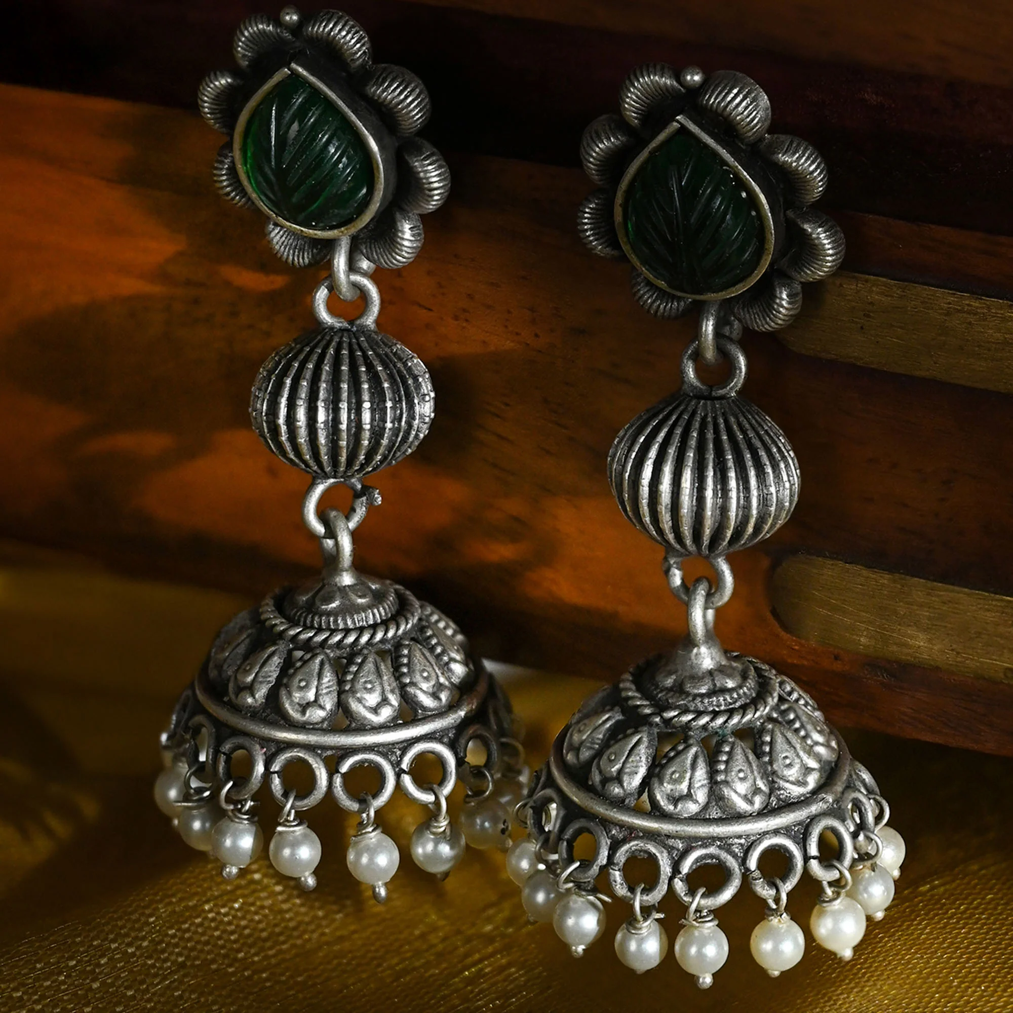 Floral Stud Jhumkas - Image 4