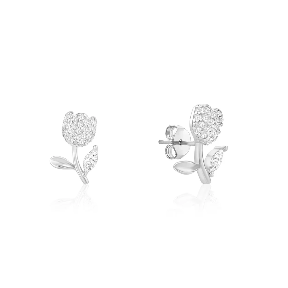 Floral Studs CZ Earrings - Image 2