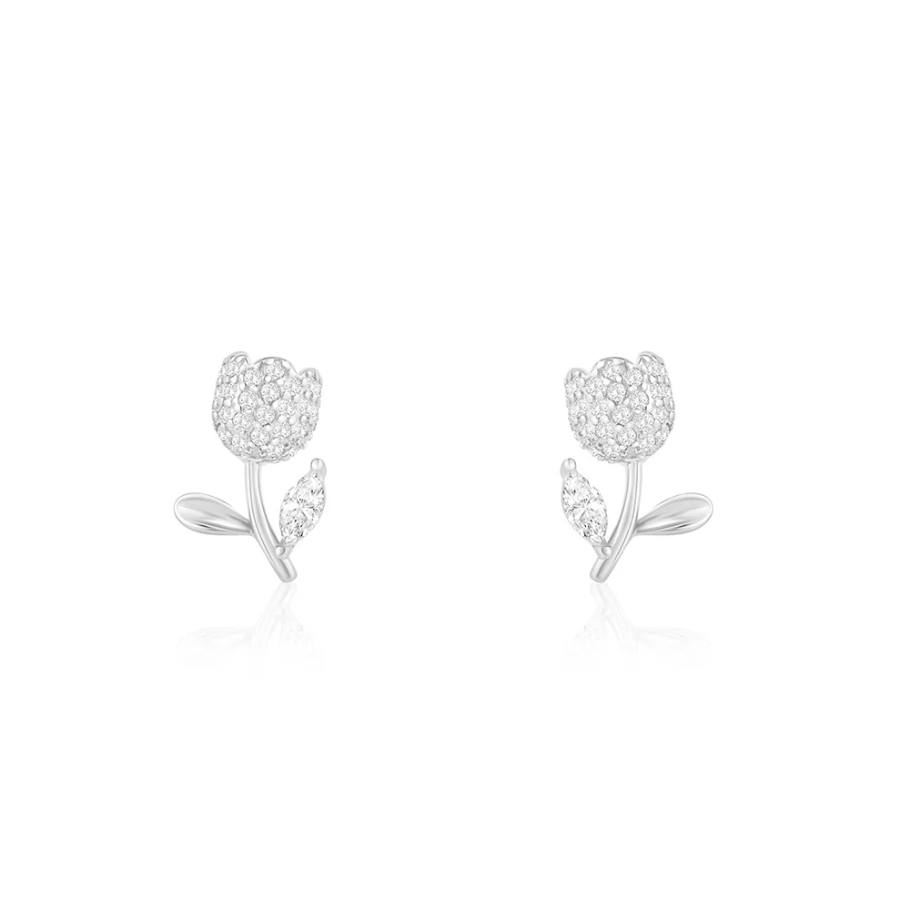 Floral Studs CZ Earrings - Image 4