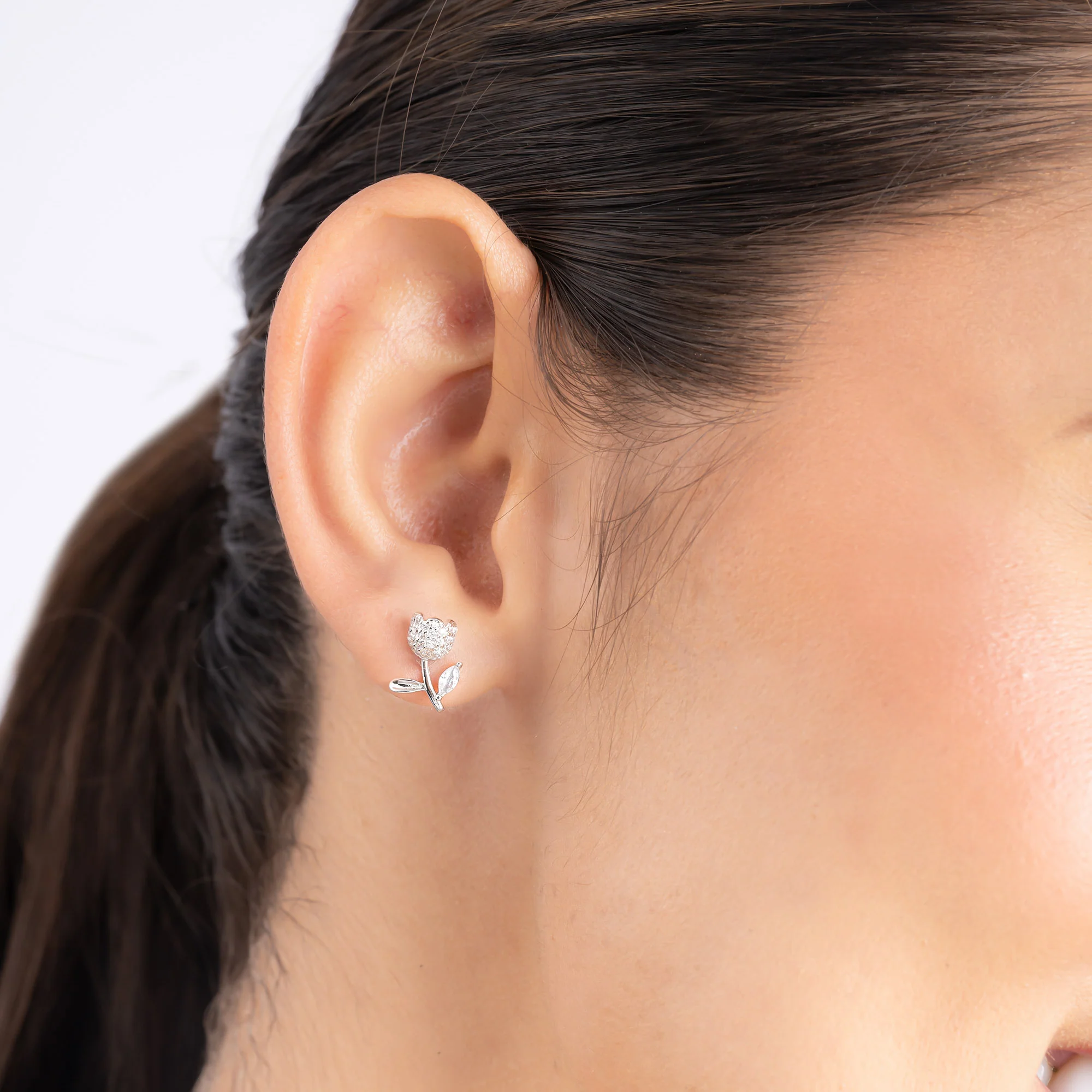 Floral Studs CZ Earrings - Image 5