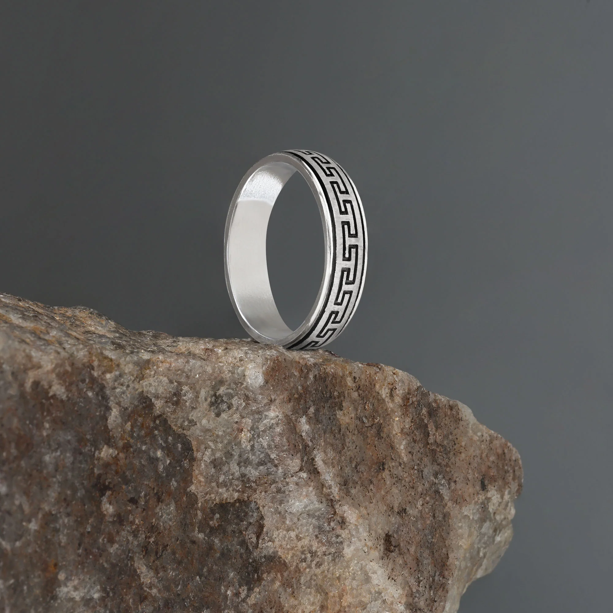 Greek Key Silver Band Ring