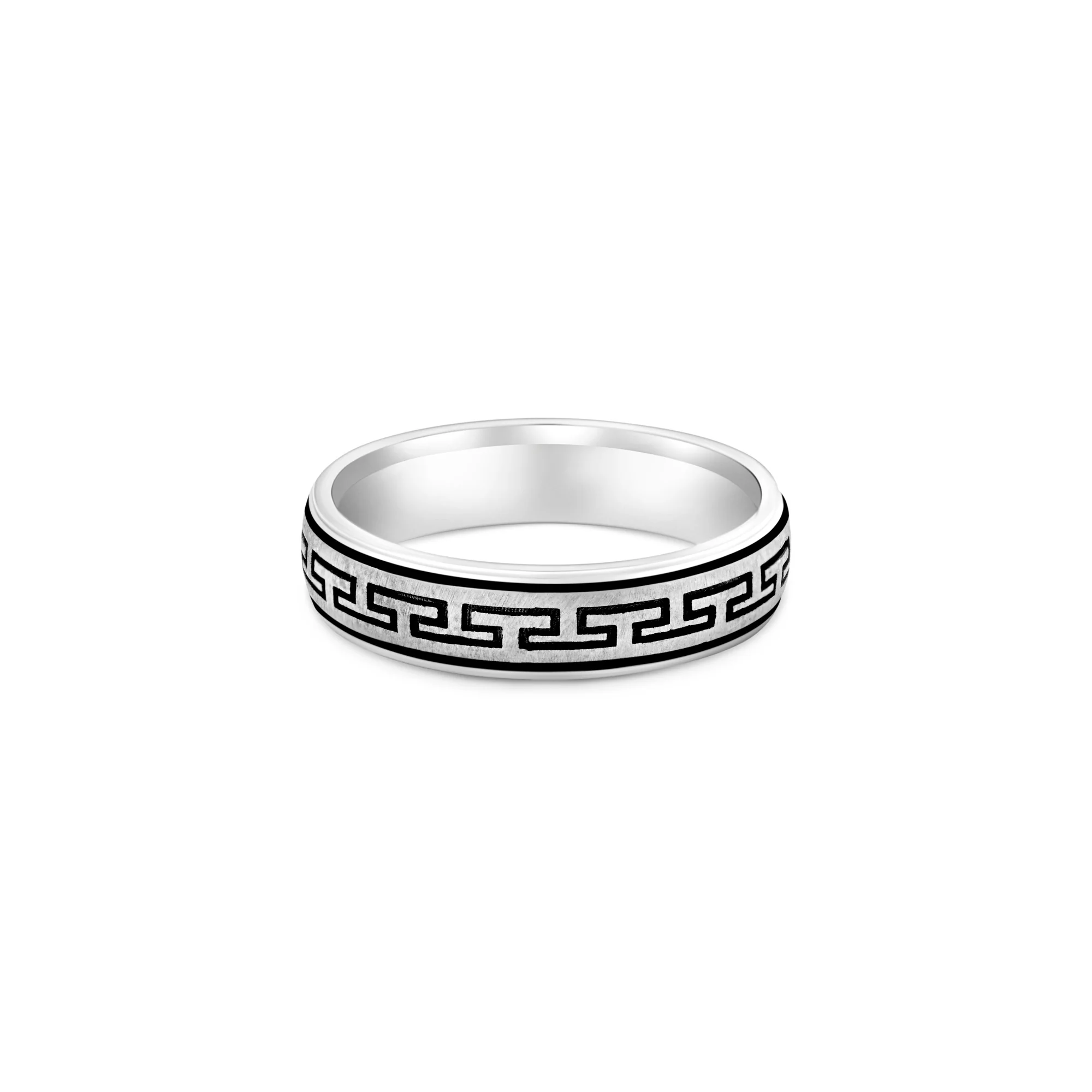 Greek Key Silver Band Ring - Image 3