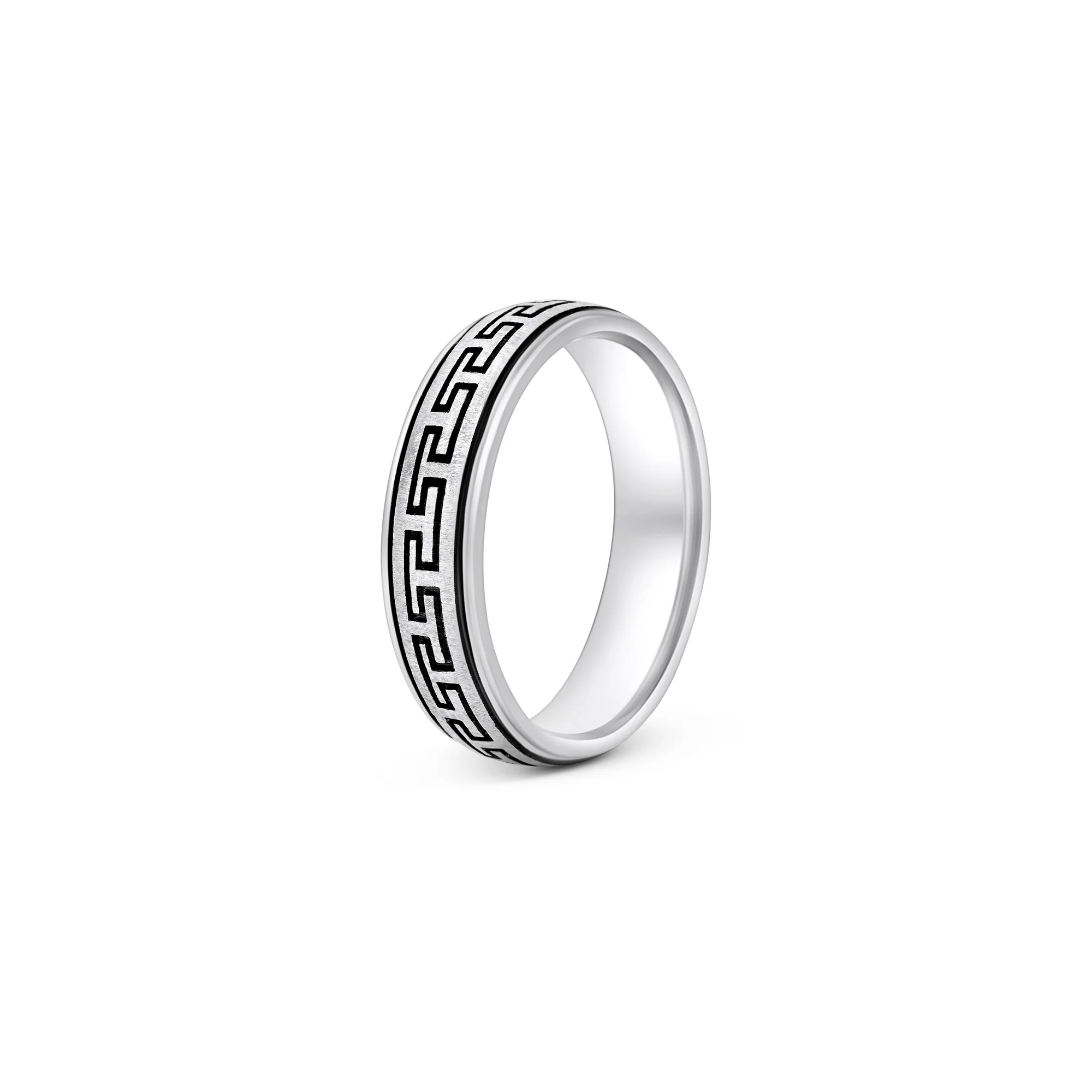 Greek Key Silver Band Ring - Image 5
