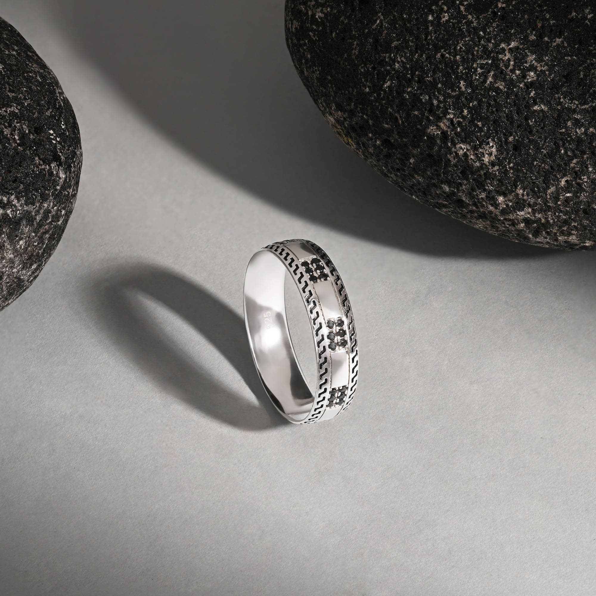 Gridline Textured Silver Ring
