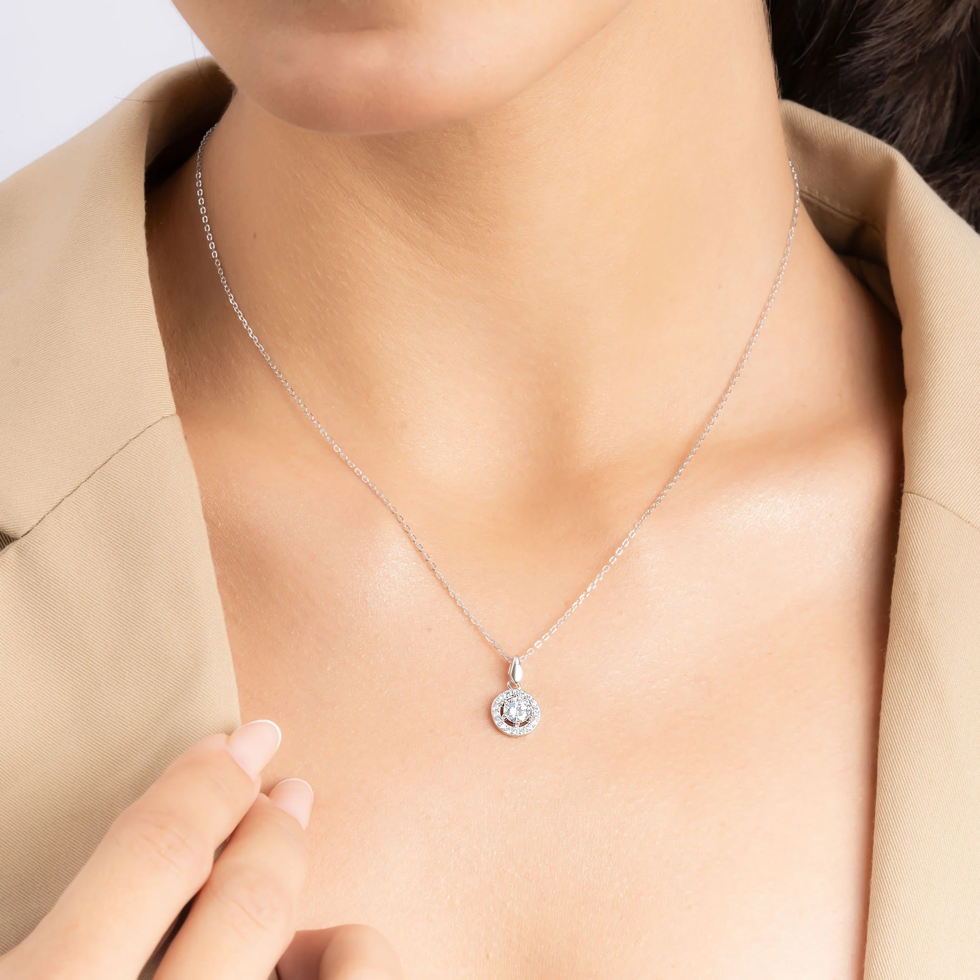 Halo Solitaire Studded Necklace - Image 3