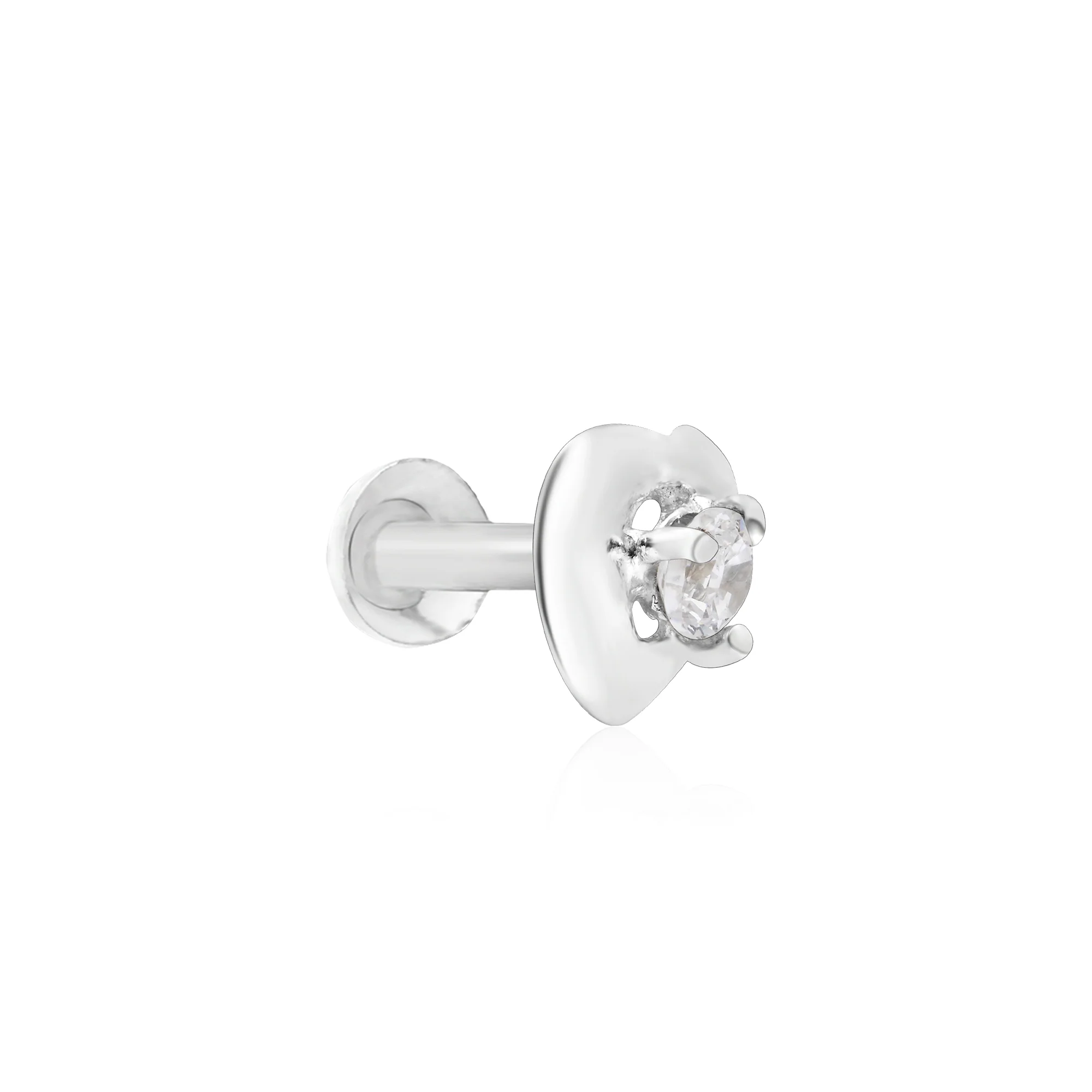 Heart-Bezel Sparkle Silver Nose Pin - Image 2