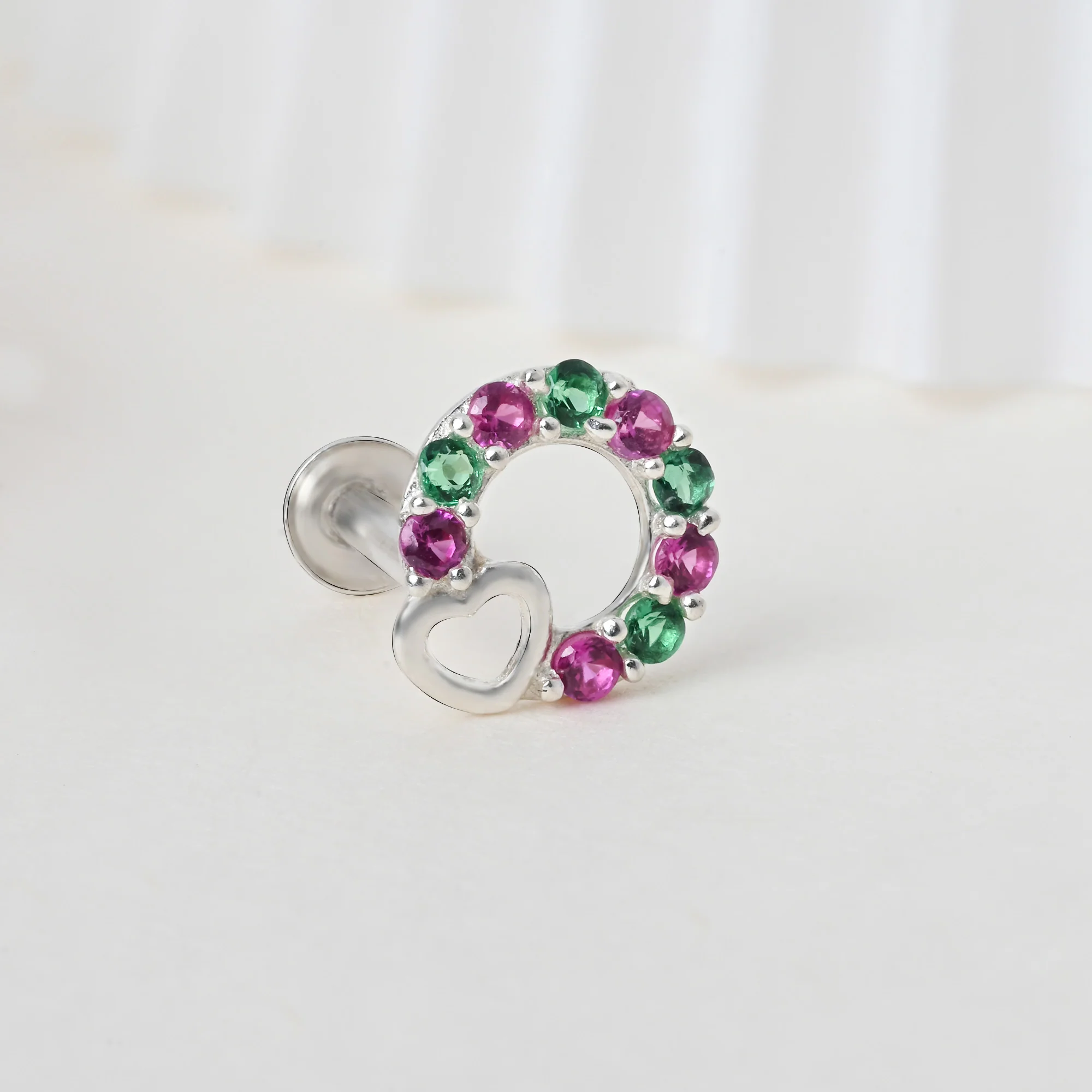 Heart Loop CZ Silver Nose Pin
