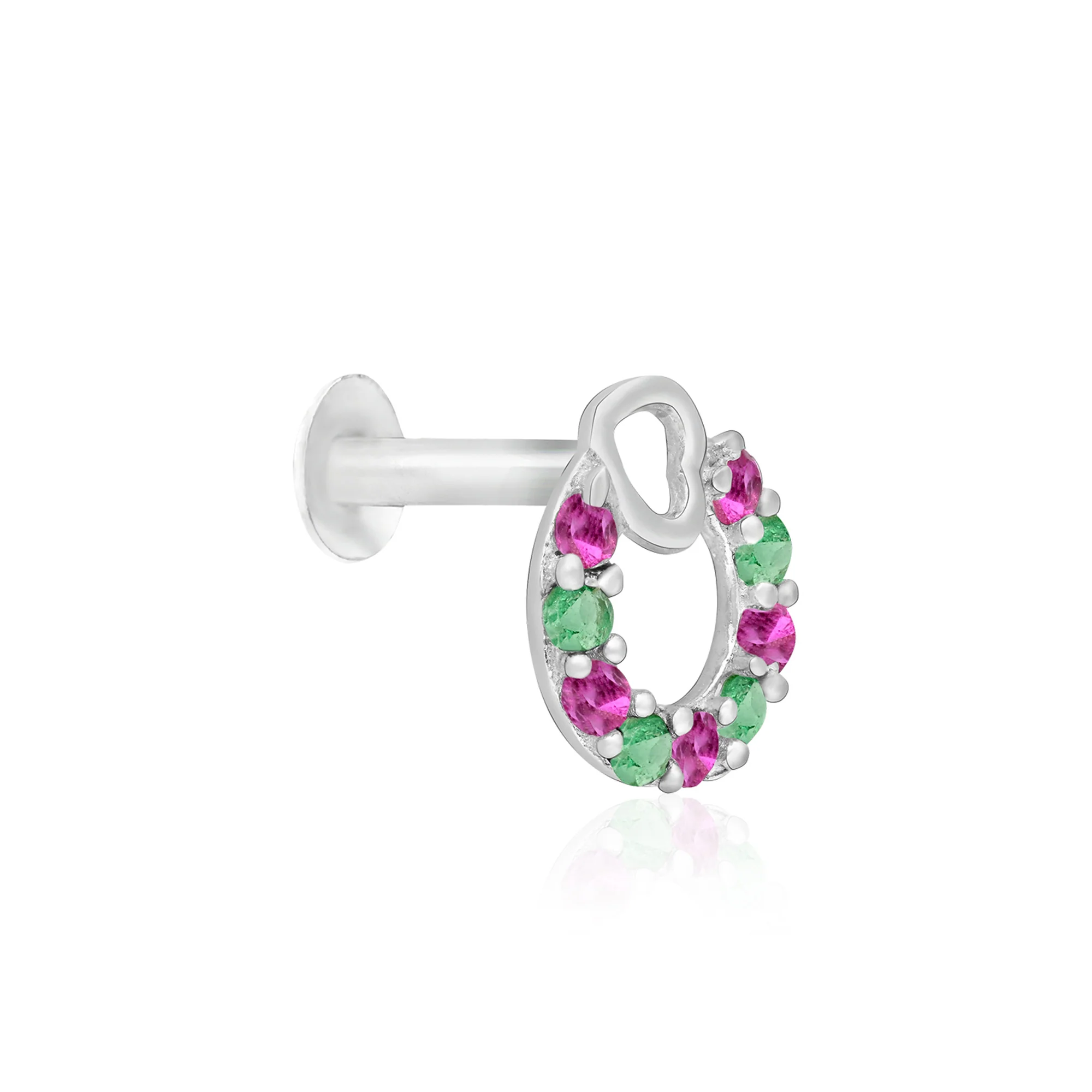 Heart Loop CZ Silver Nose Pin - Image 2