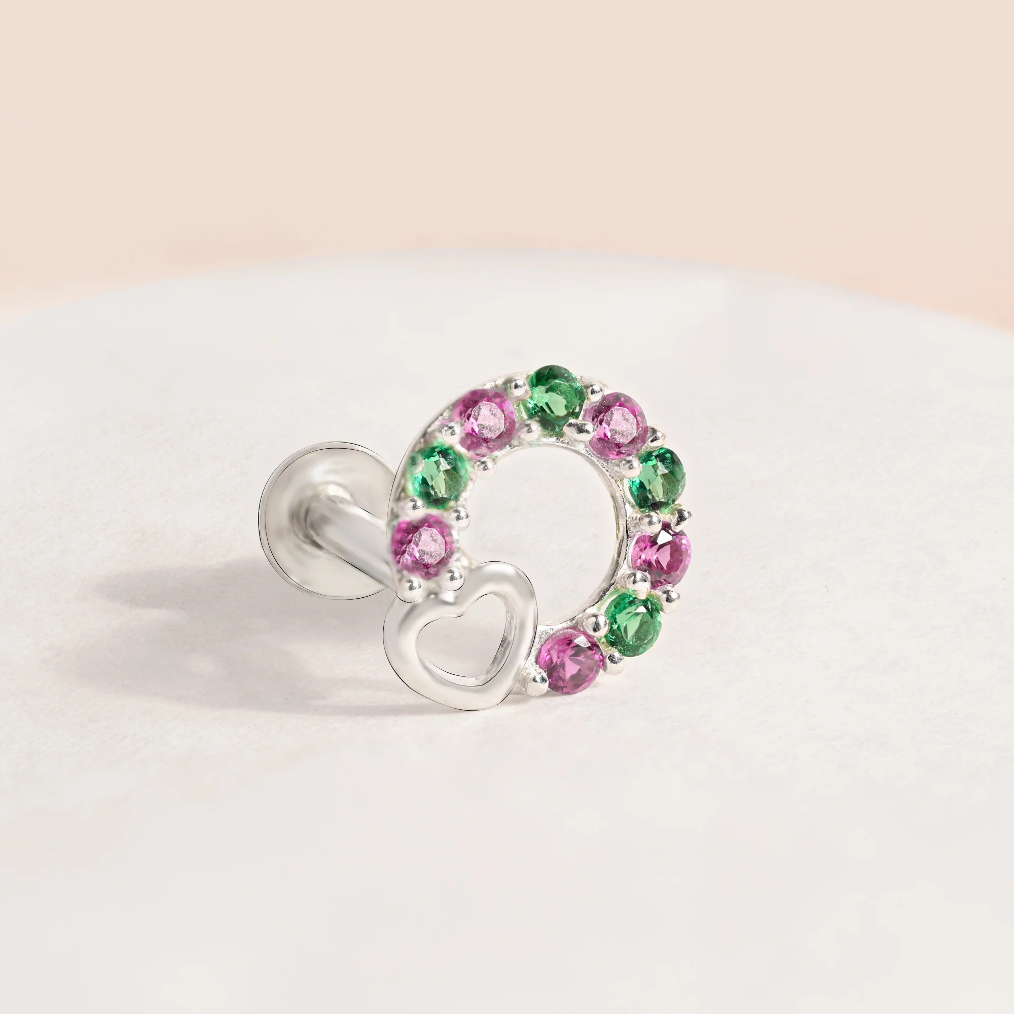 Heart Loop CZ Silver Nose Pin - Image 3
