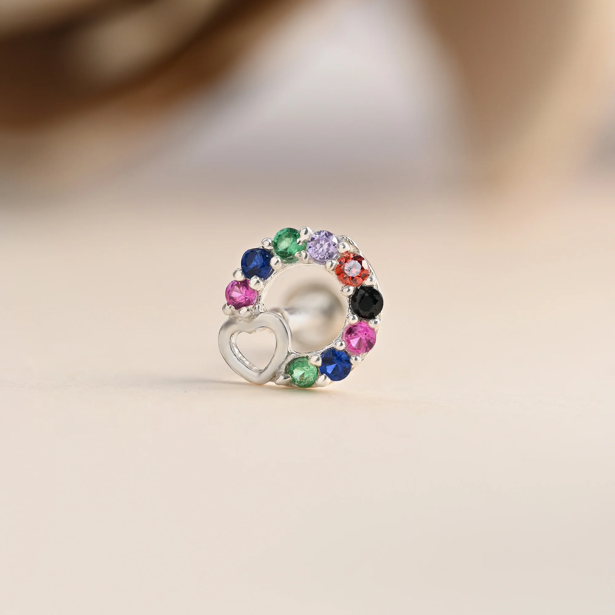 Heart Loop CZ Silver Nose Pin - Image 9