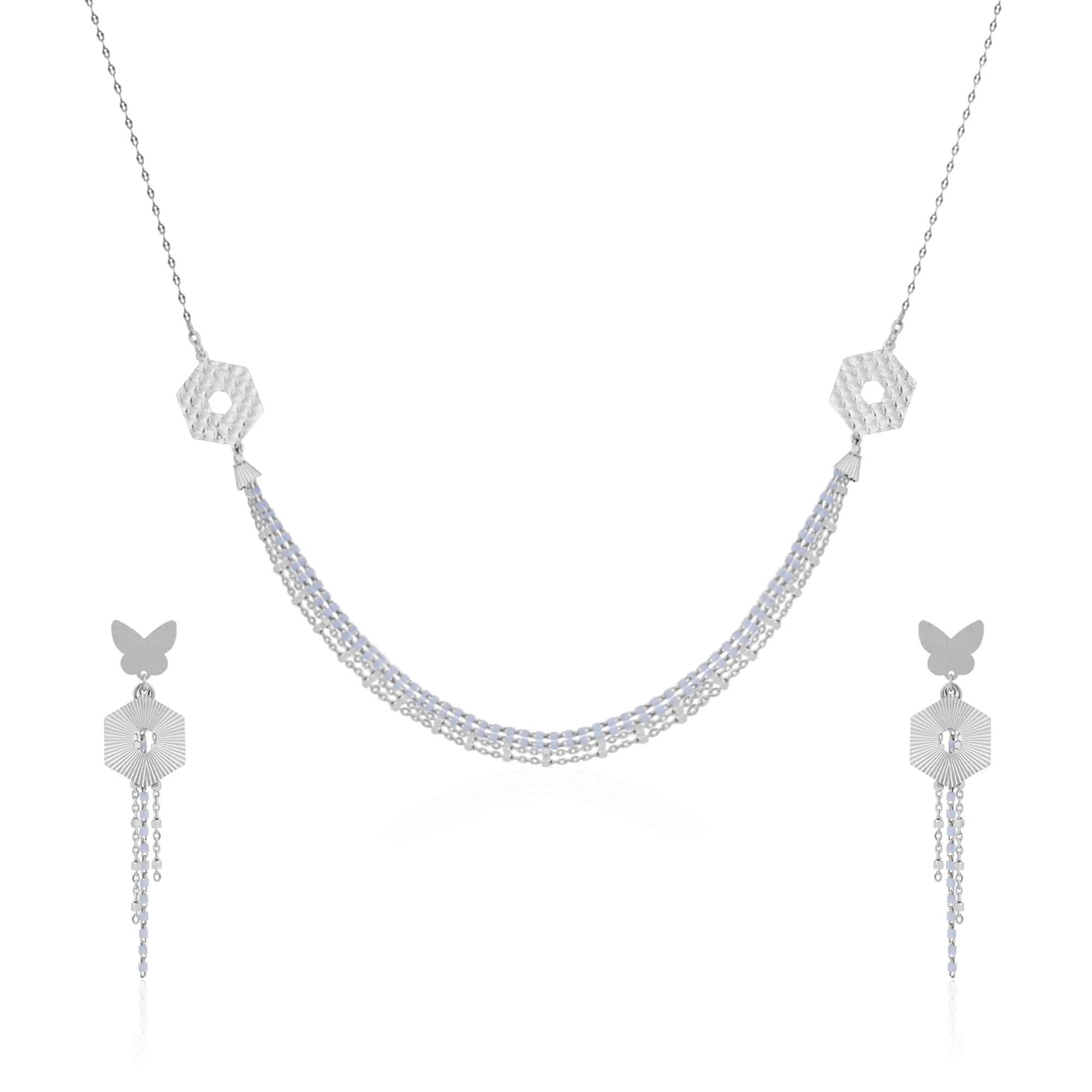 Hexa Flutter Silver Necklace Set - Image 2