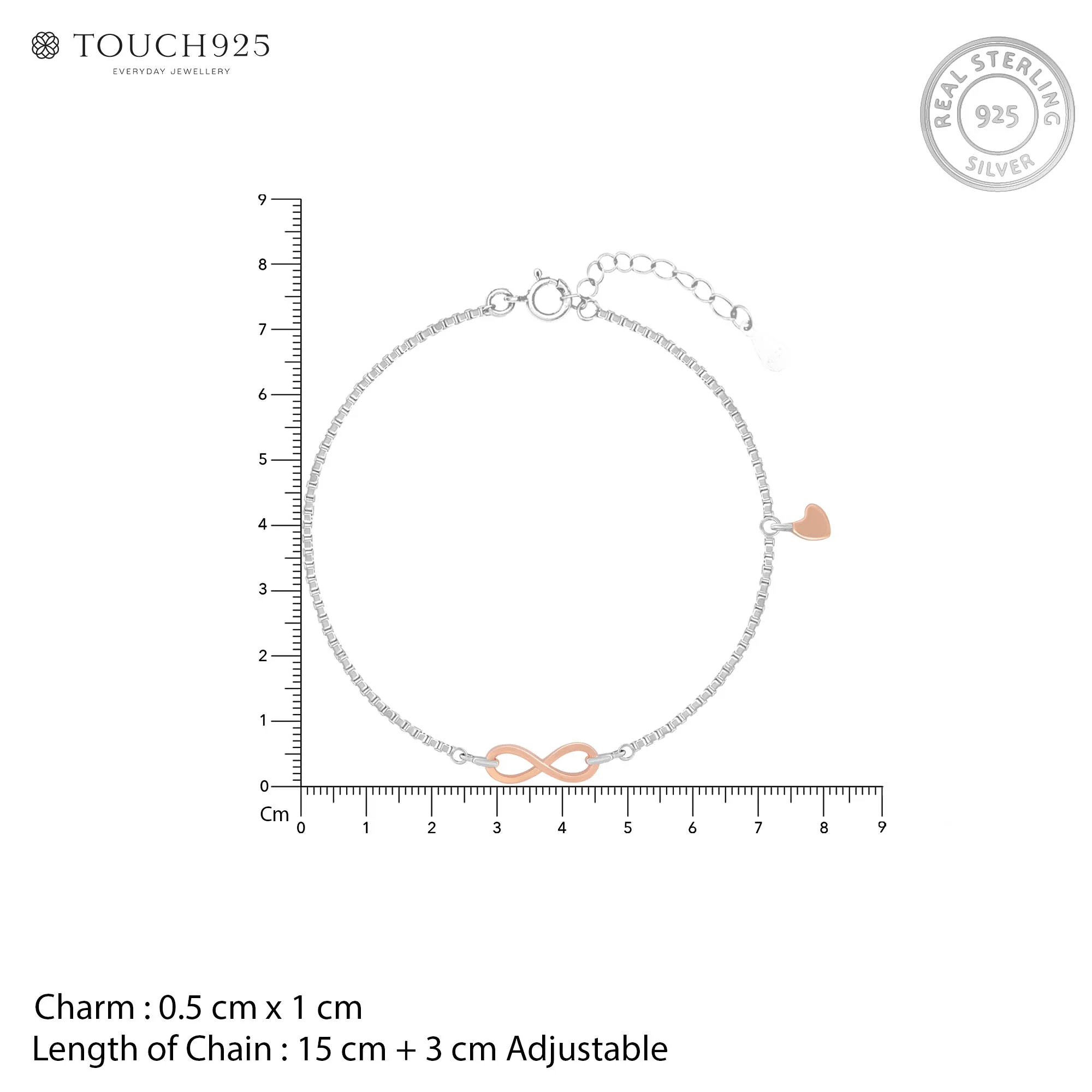 Infinity Charm Bracelet with Heart Drop - Image 5