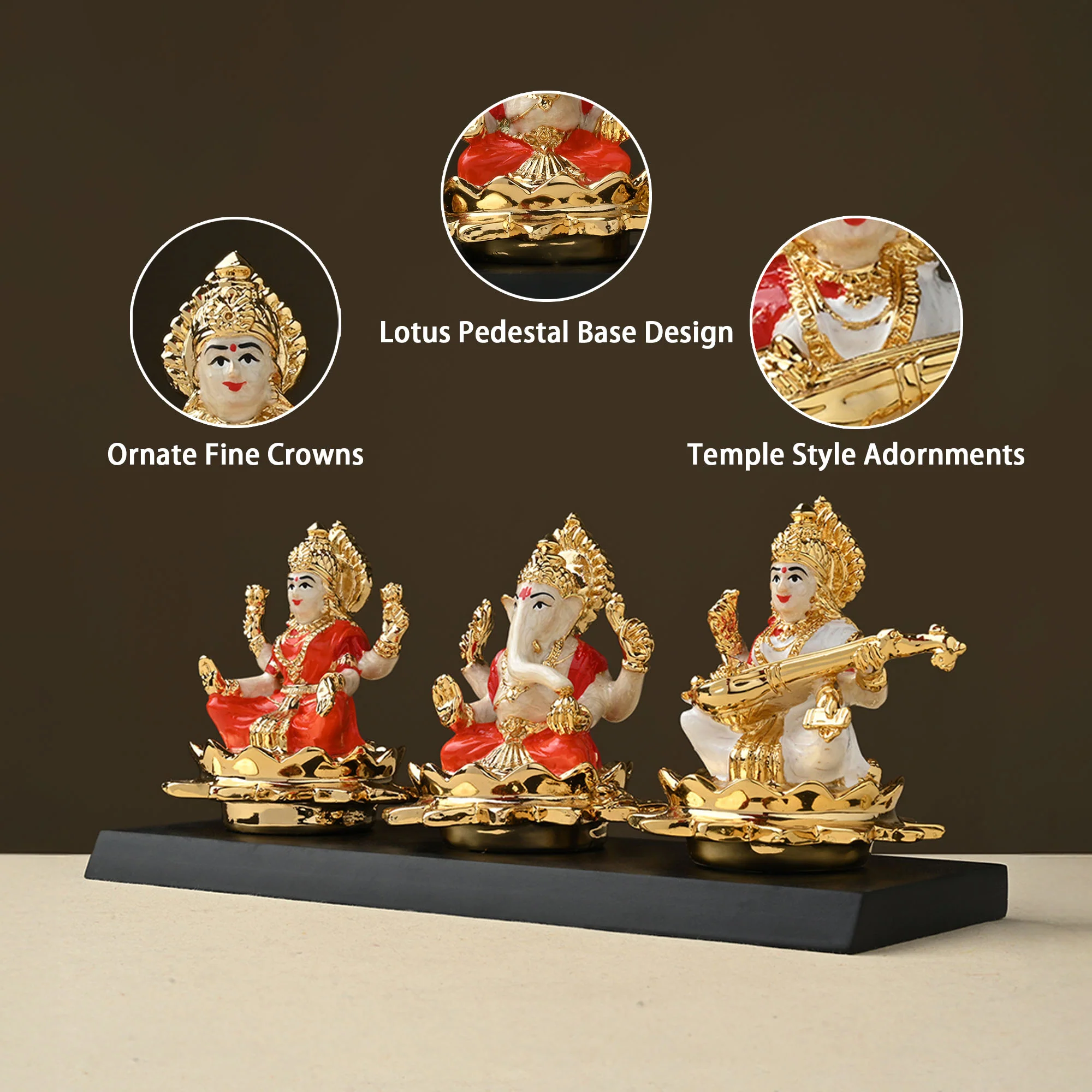 Lakshmi Ganesh Saraswati Idol Set - Image 3