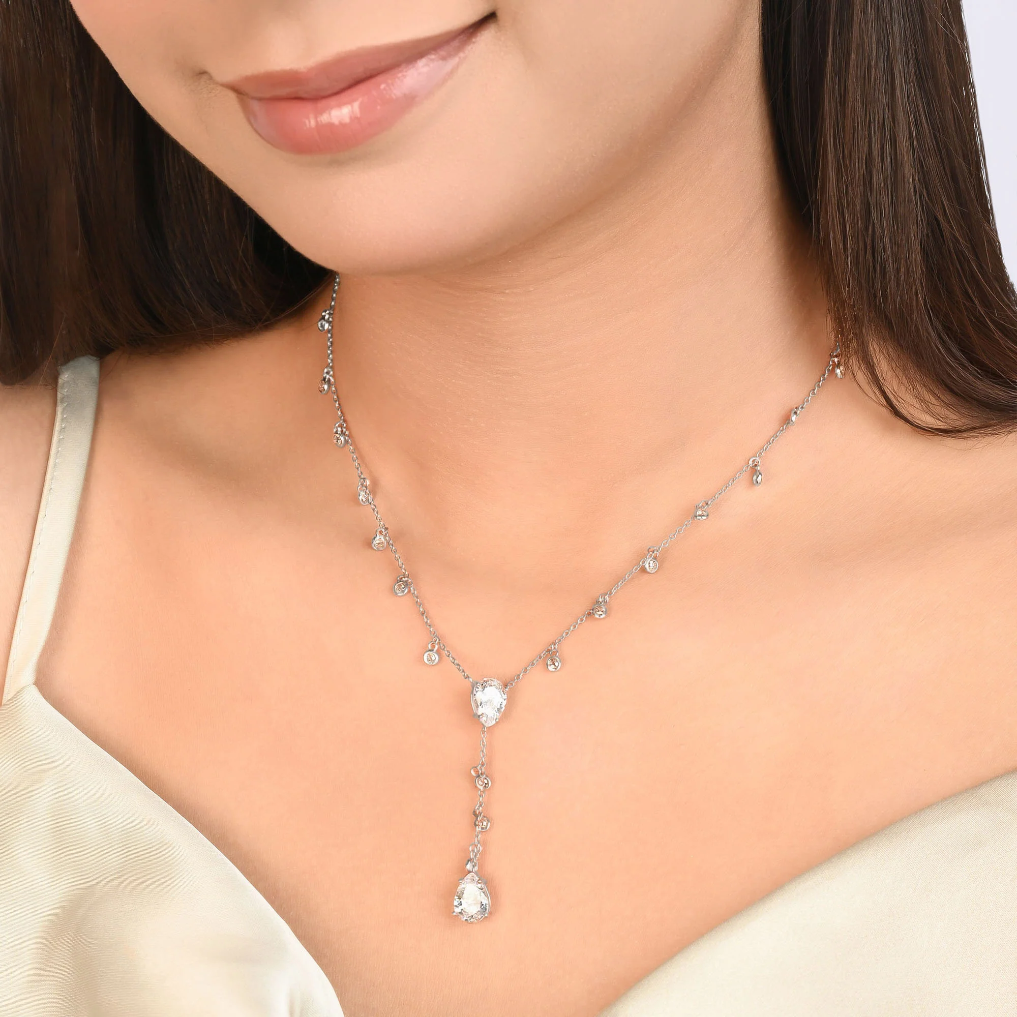 Lariat Silver Drop Necklace - Image 5