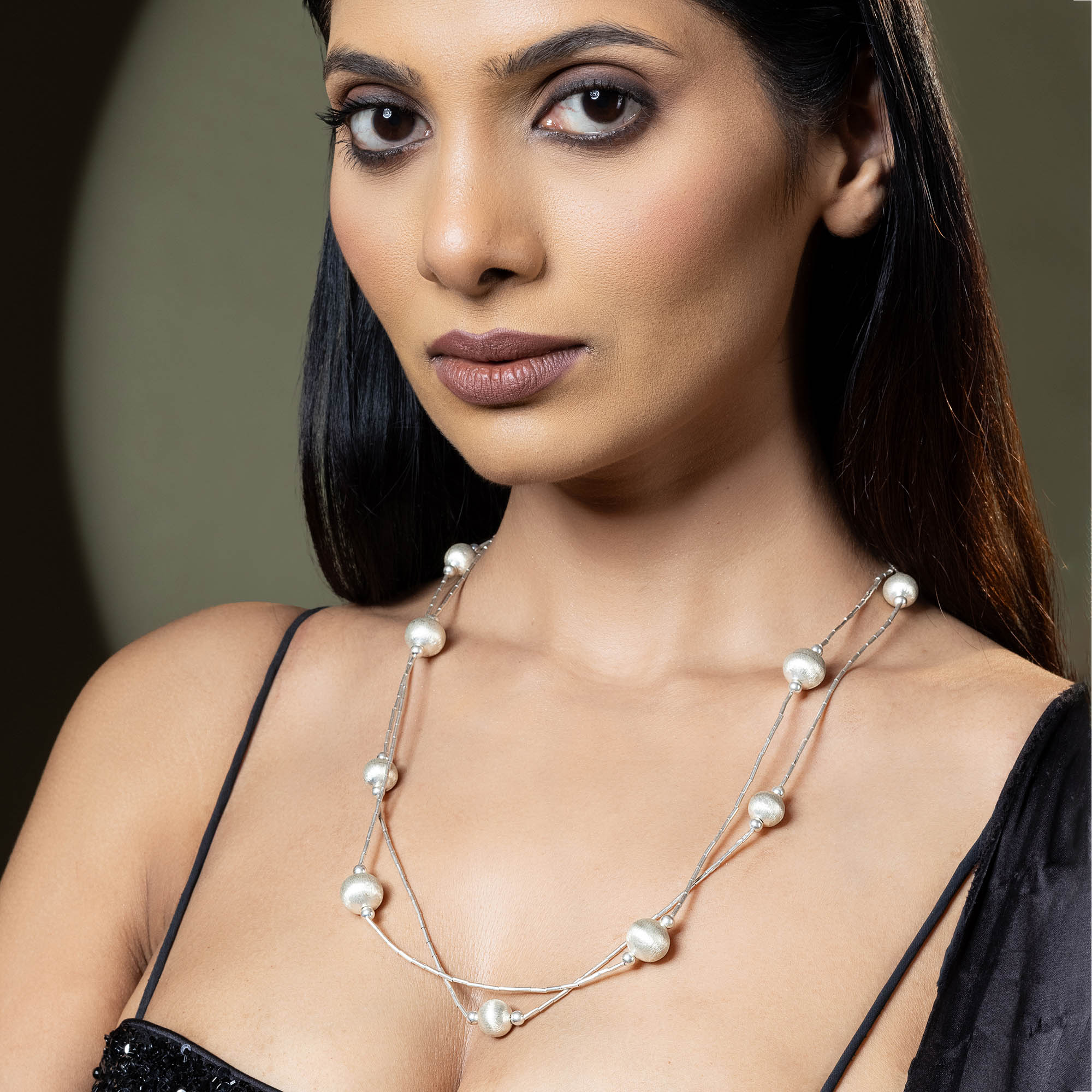 Layered Beaded Silver Necklace - Image 3