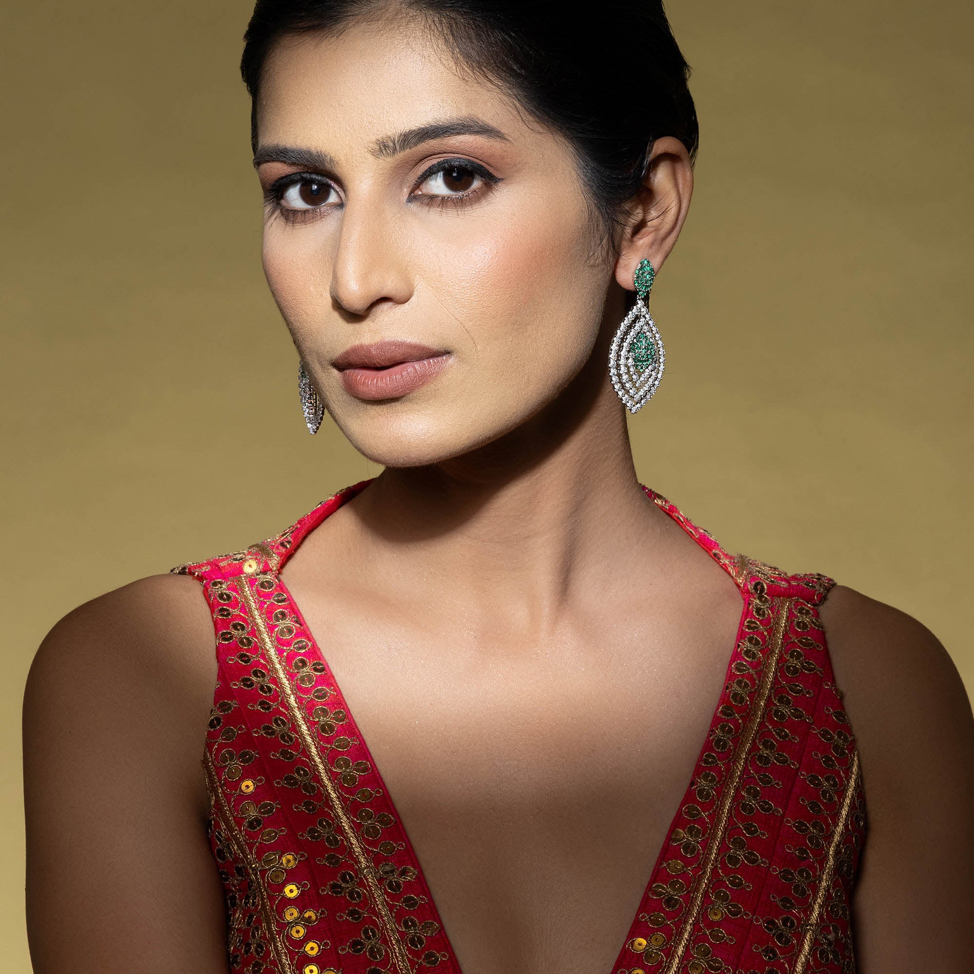 Layered CZ Motif Earrings - Image 3