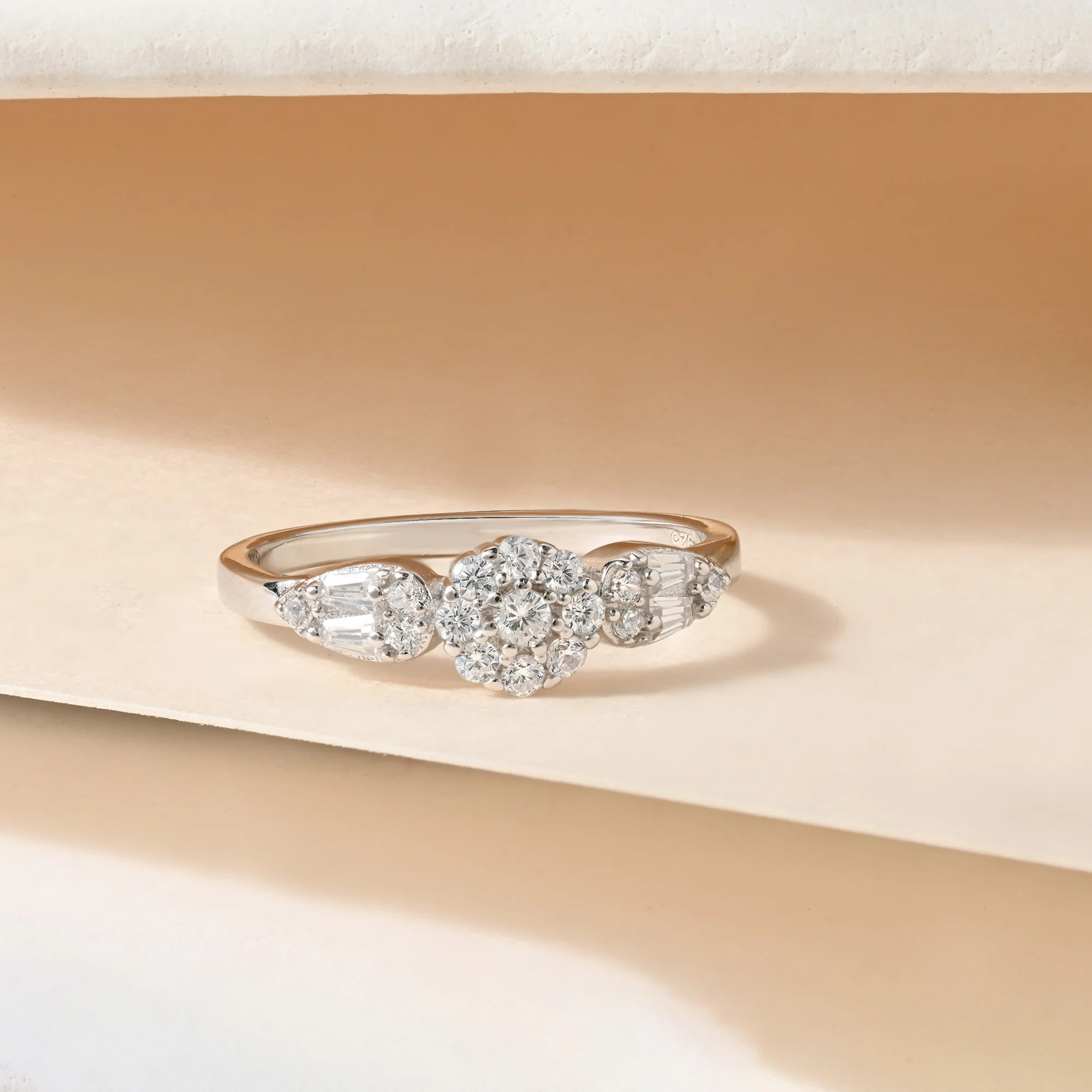 Leaf Accent Cluster CZ Silver Ring