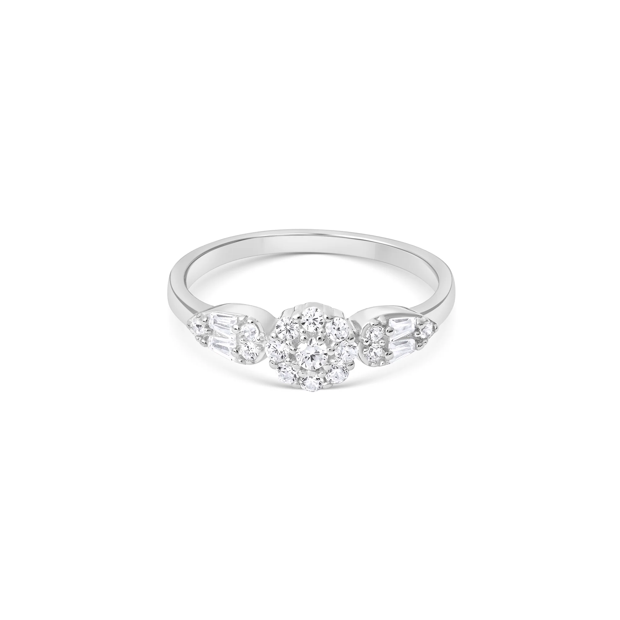 Leaf Accent Cluster CZ Silver Ring - Image 2